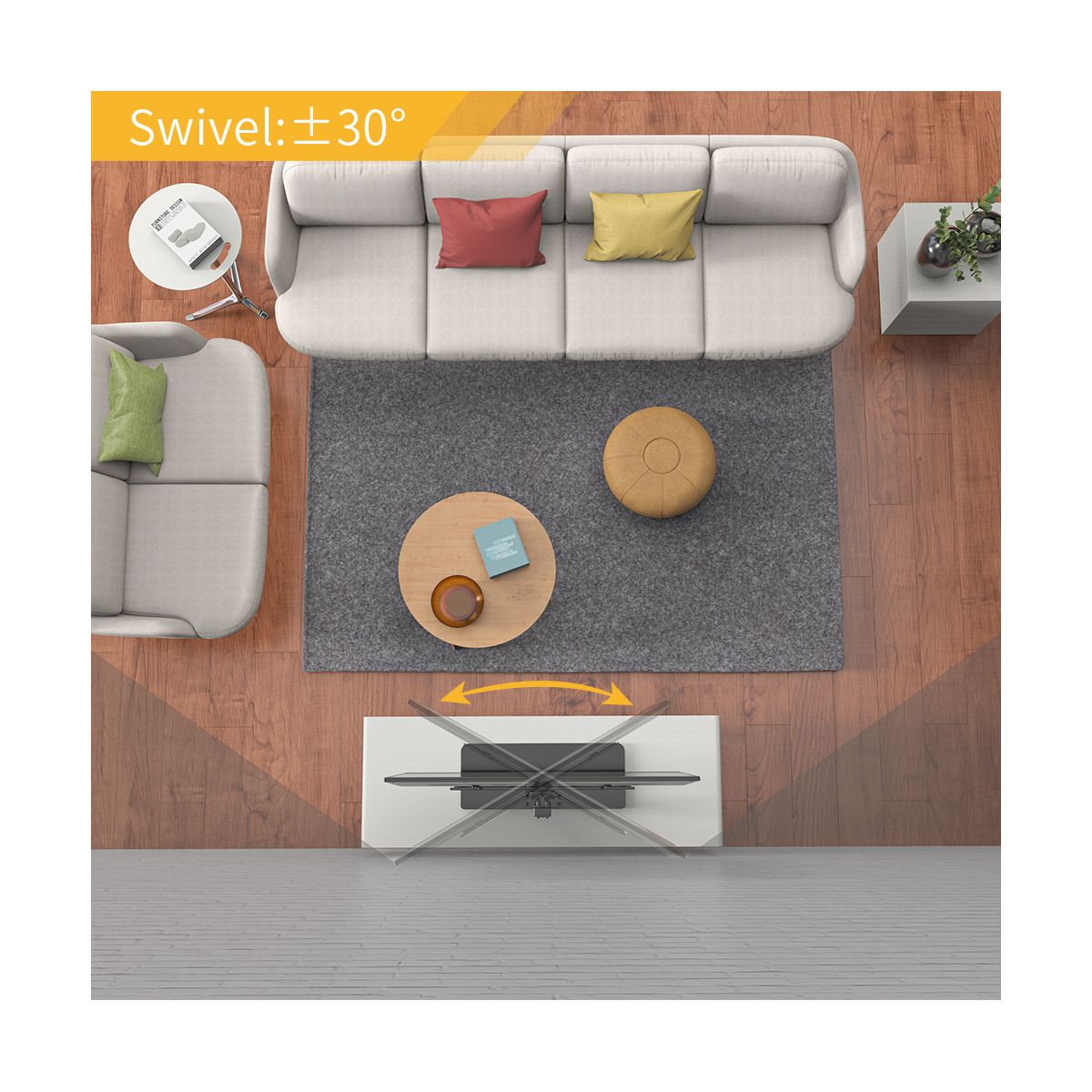Pied TV ALTER'MOUV 32-65'' couleur unique, ESSENTIEL B