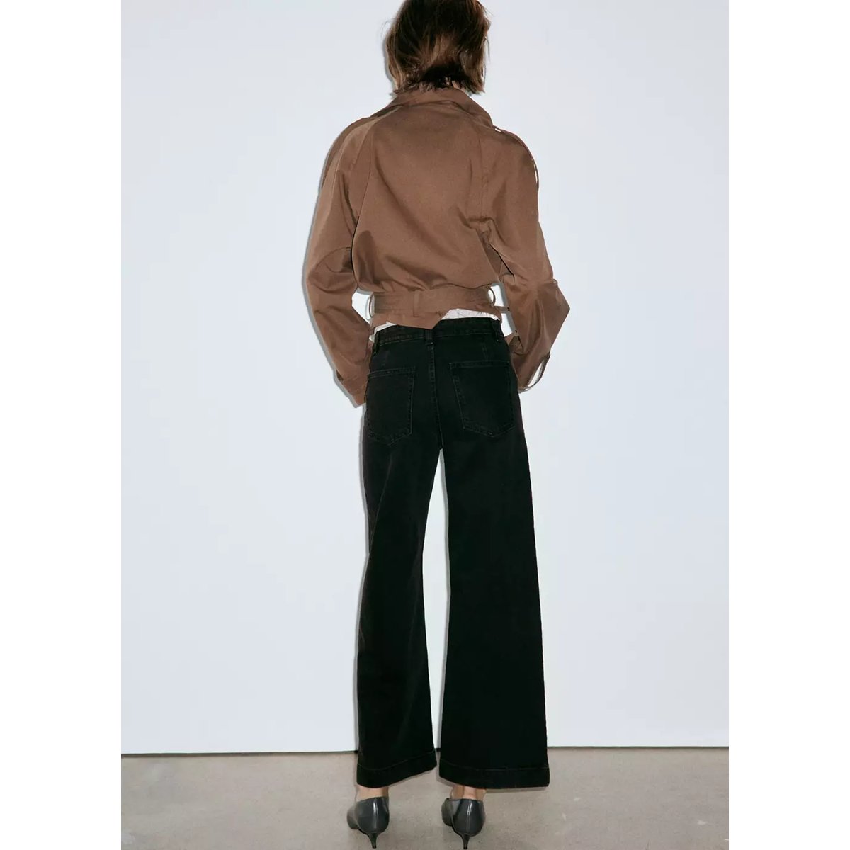 Jean style jupe-culotte Catherin taille haute black denim, MANGO