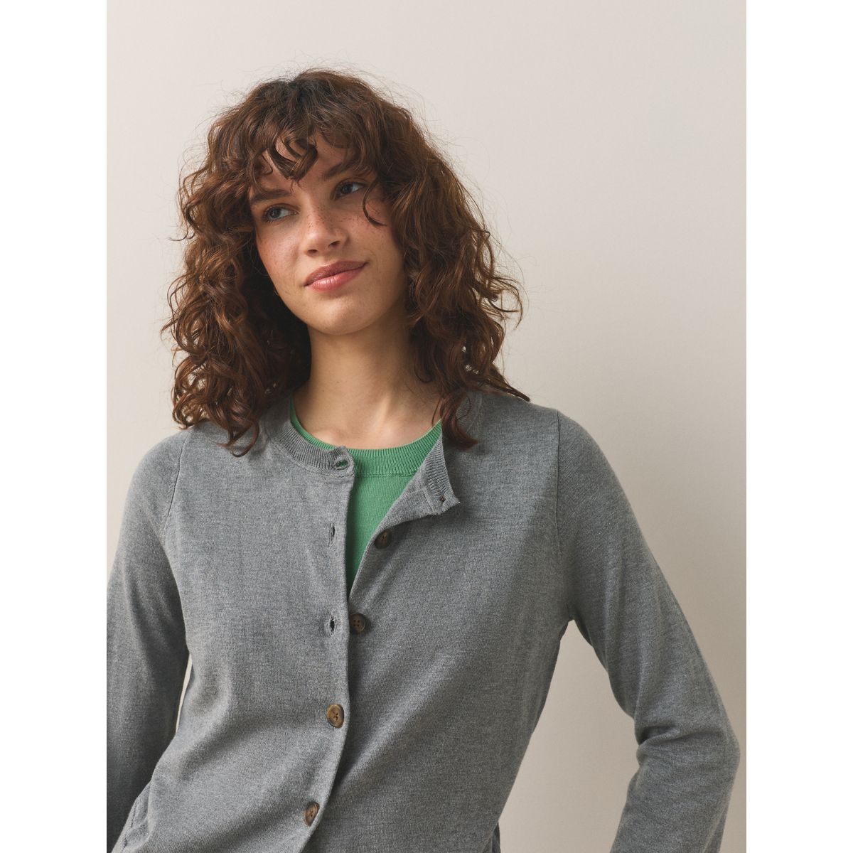 Cardigan à effet superposé avec coton doux gris/vert, NEXT
