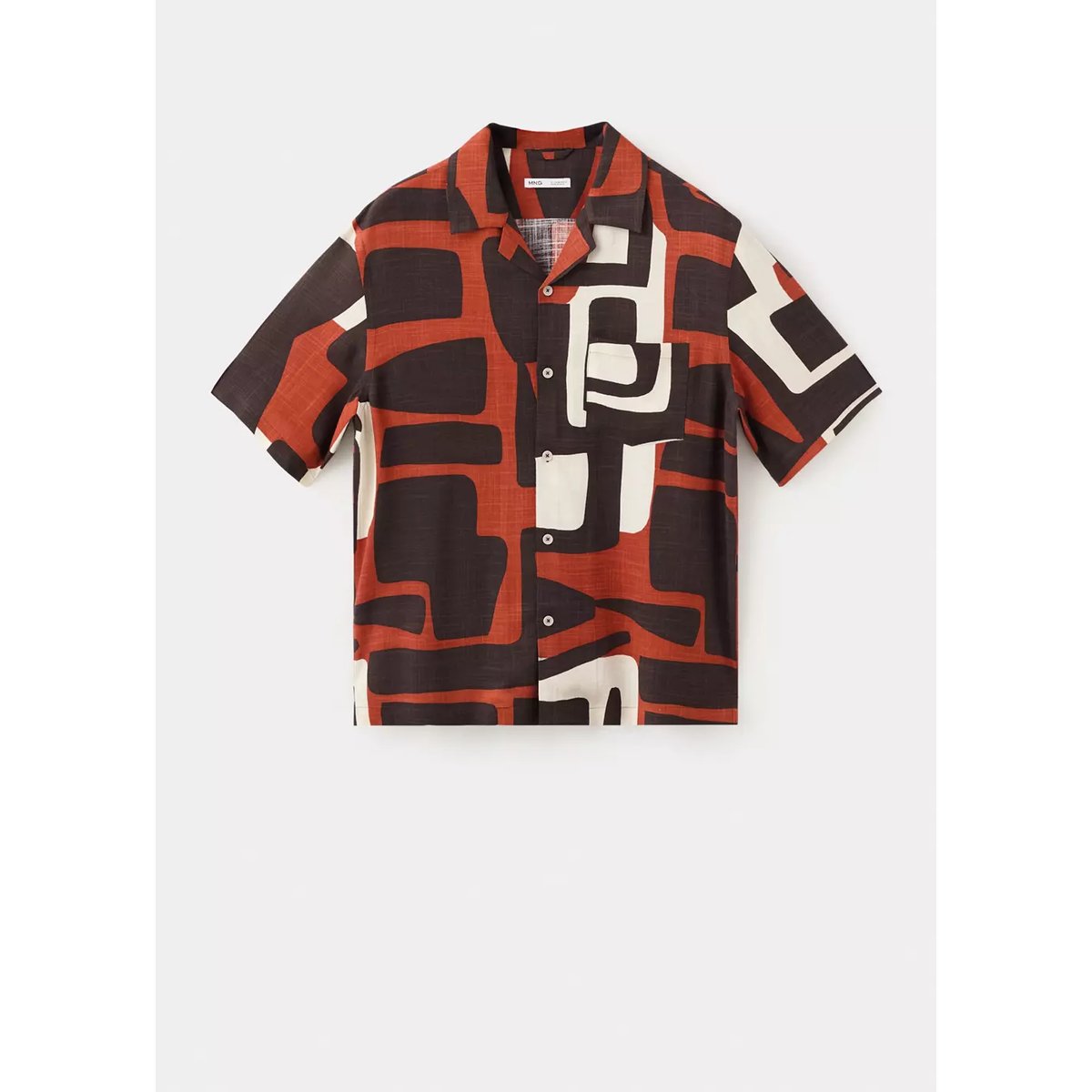 Chemise imprimée col bowling orange brûlé, MANGO MAN