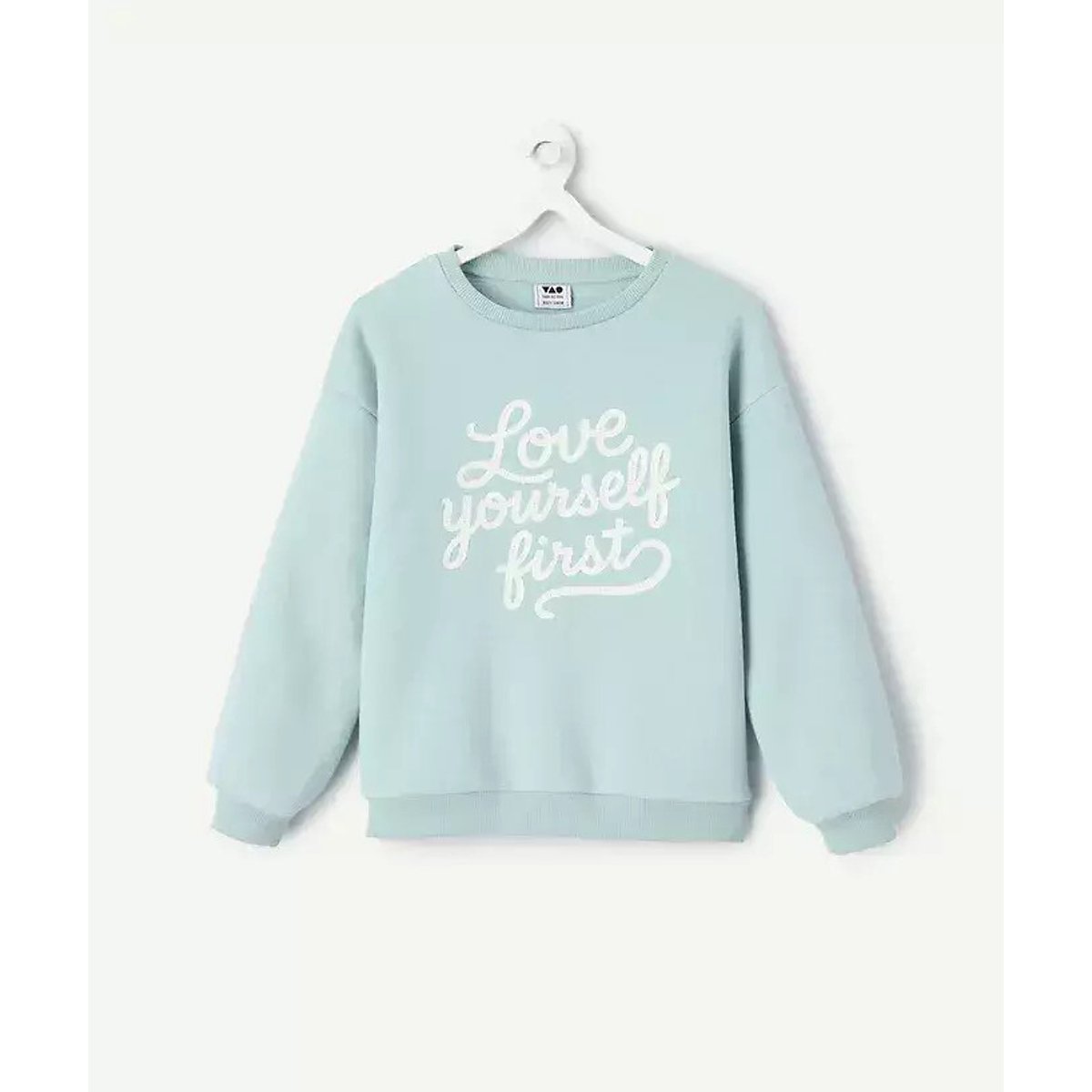 Maglia a girocollo con scritta, in felpa blu verde, TAPE A L'OEIL