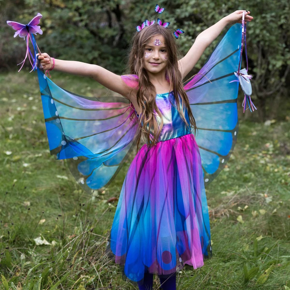 Déguisement enfant – Robe de fée papillon avec ailes et serre-tête bleu, GREAT PRETENDERS