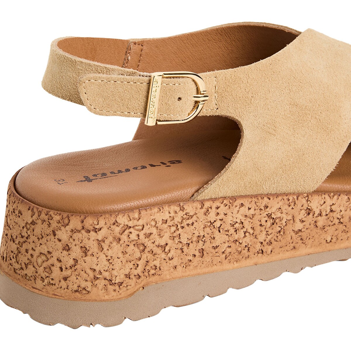 Sandales compensées en cuir beige, TAMARIS
