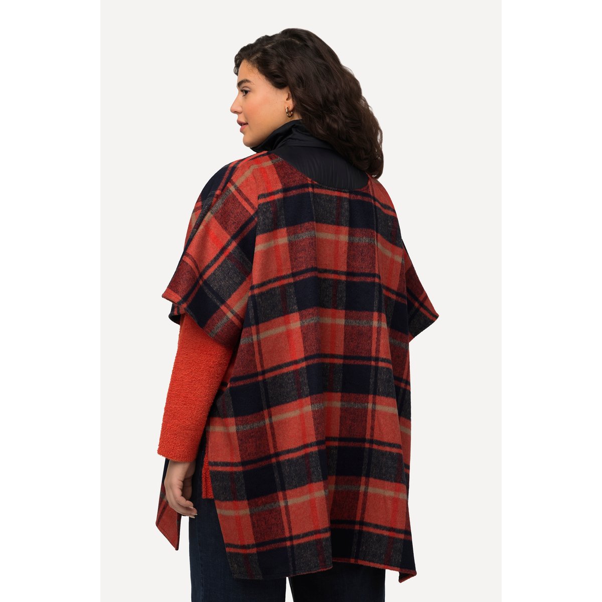 Poncho oversize à col camionneur et manches orange rouge, ULLA POPKEN