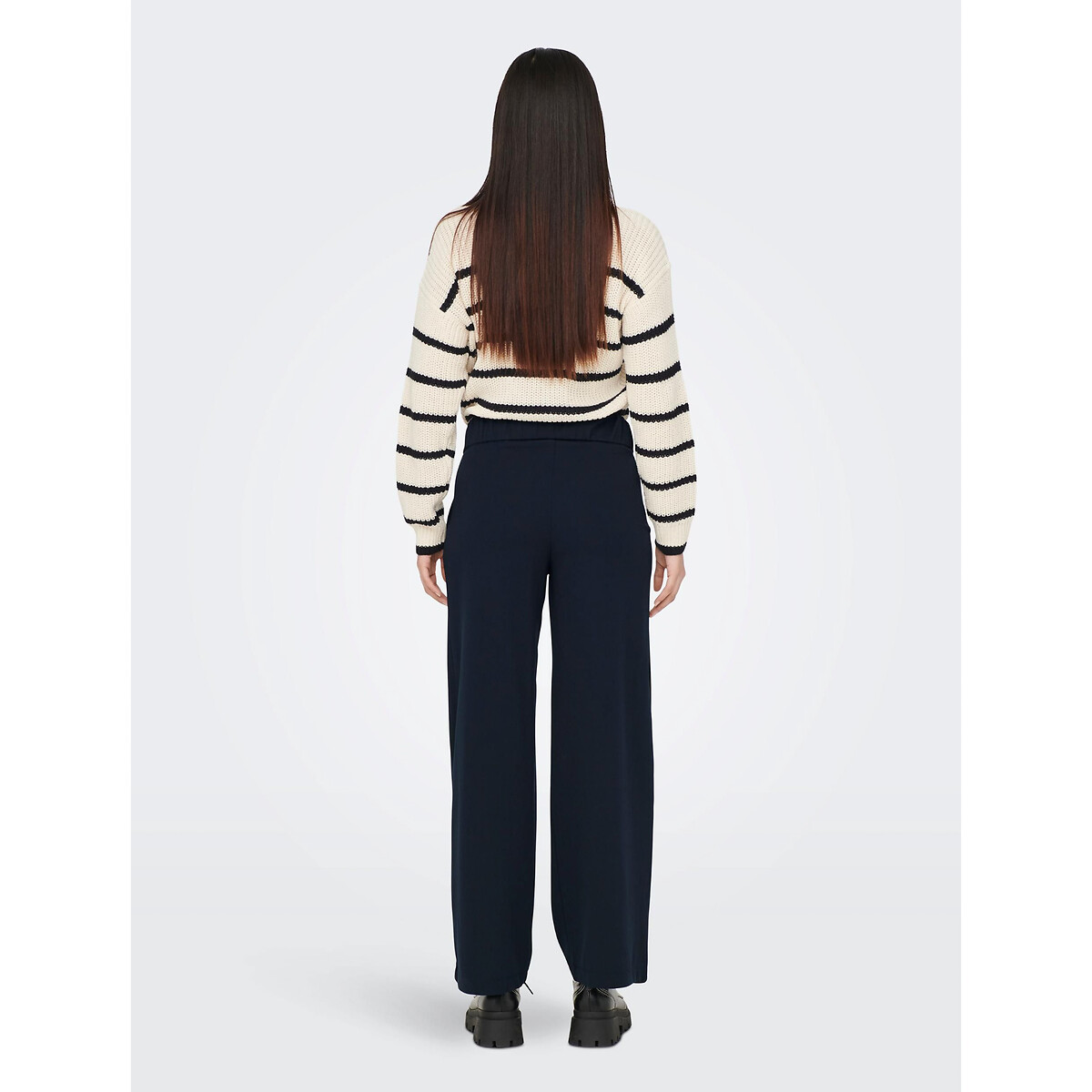 Pantalon large, taille haute marine, JDY