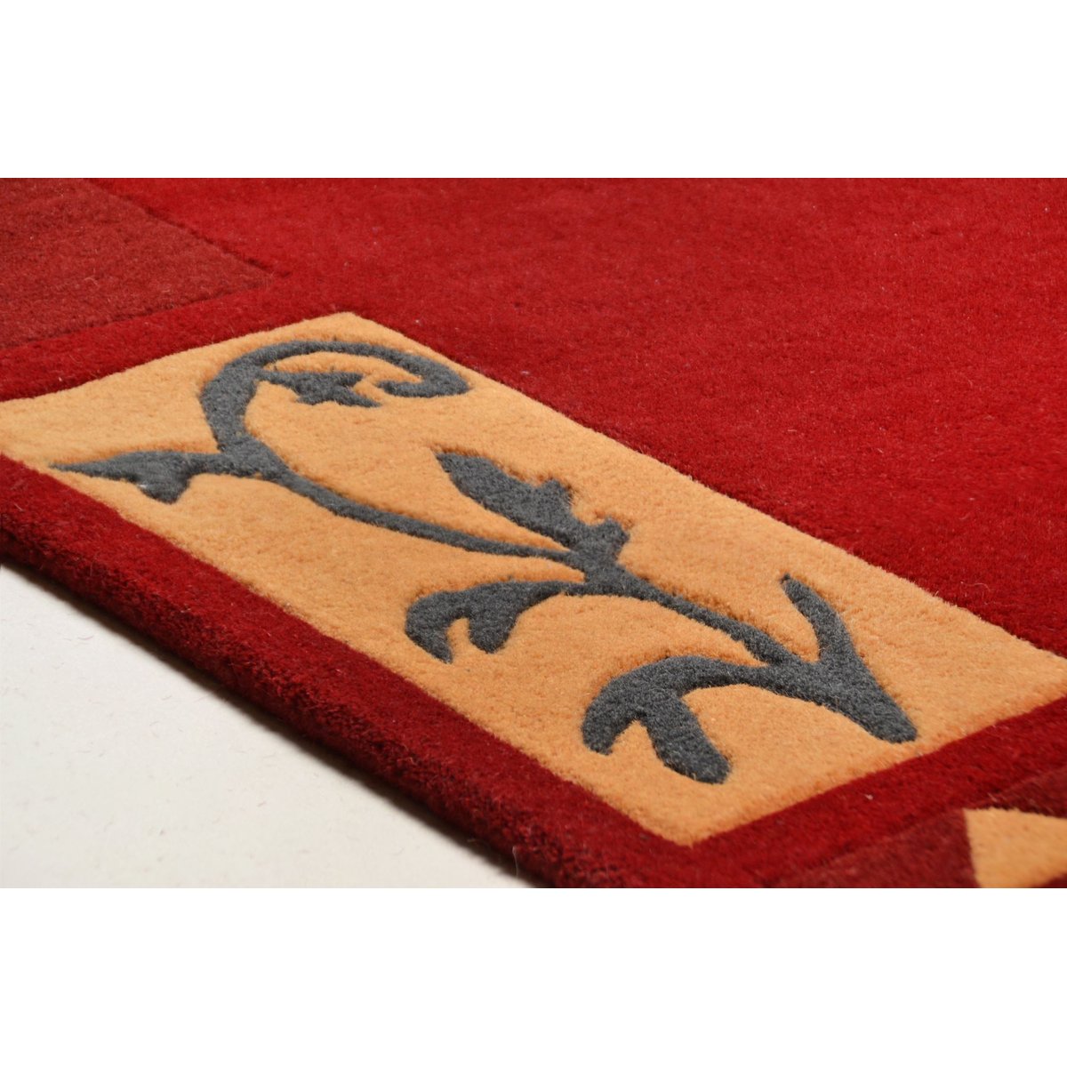 Tapis de salon HAWAI tufté main en laine naturelle rouge, THEKO