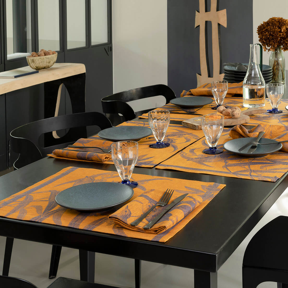 Set de table en Lin, VOLIÈRE nocturne, LE JACQUARD FRANCAIS