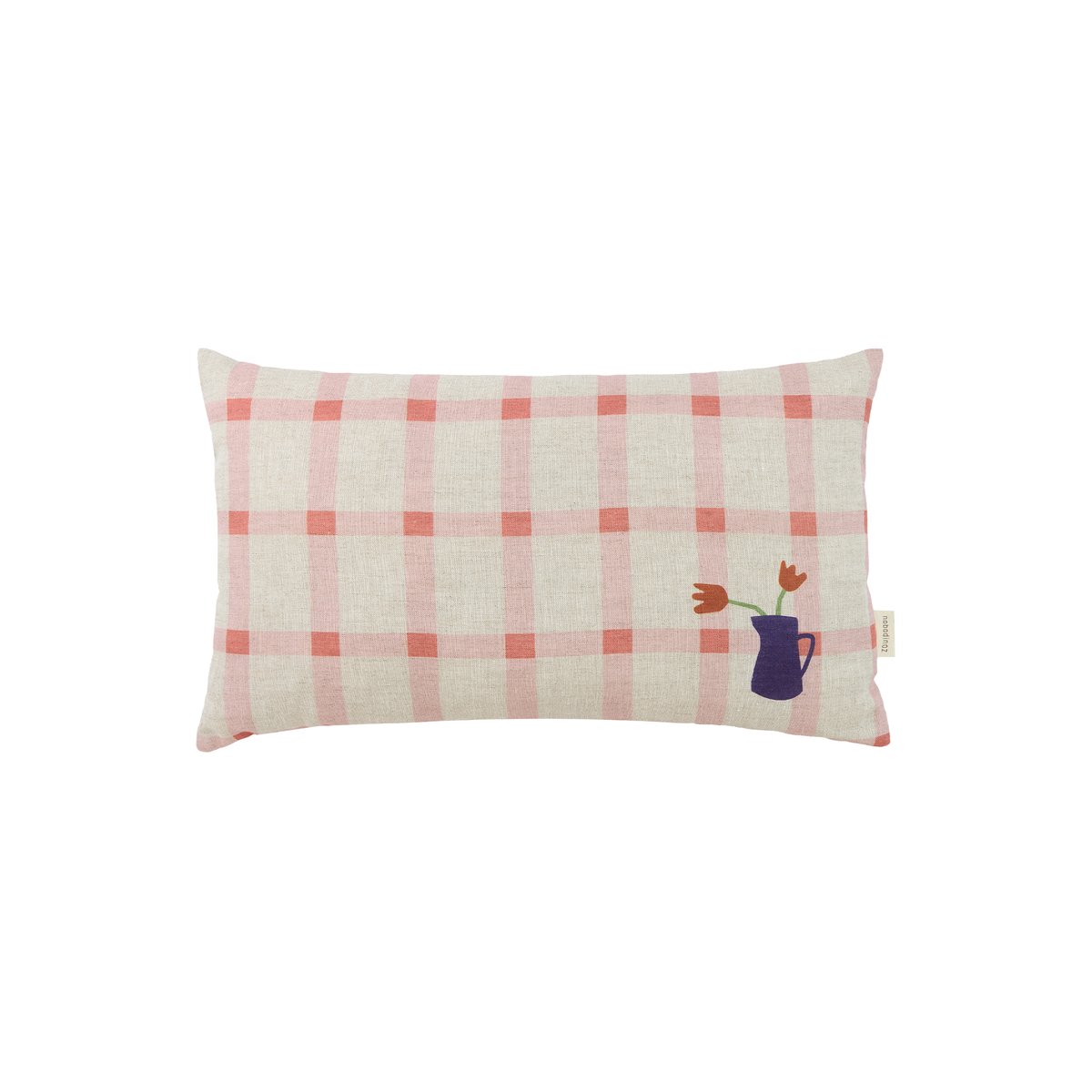 Coussin rectangulaire en lin français VIBES pink windowpane tulips, NOBODINOZ