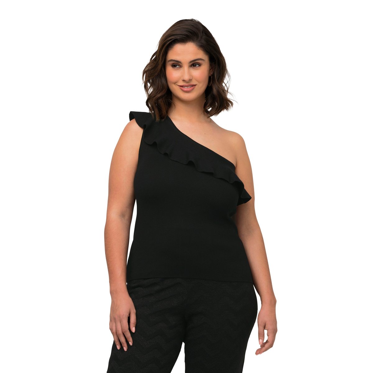 Débardeur asymétrique en maille, col rond noir, ULLA POPKEN