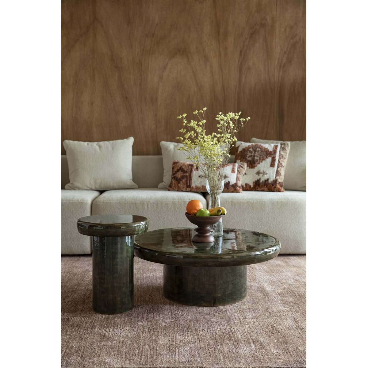 Table basse design ronde en bois, L.80 , MUSH vert, DUTCHBONE