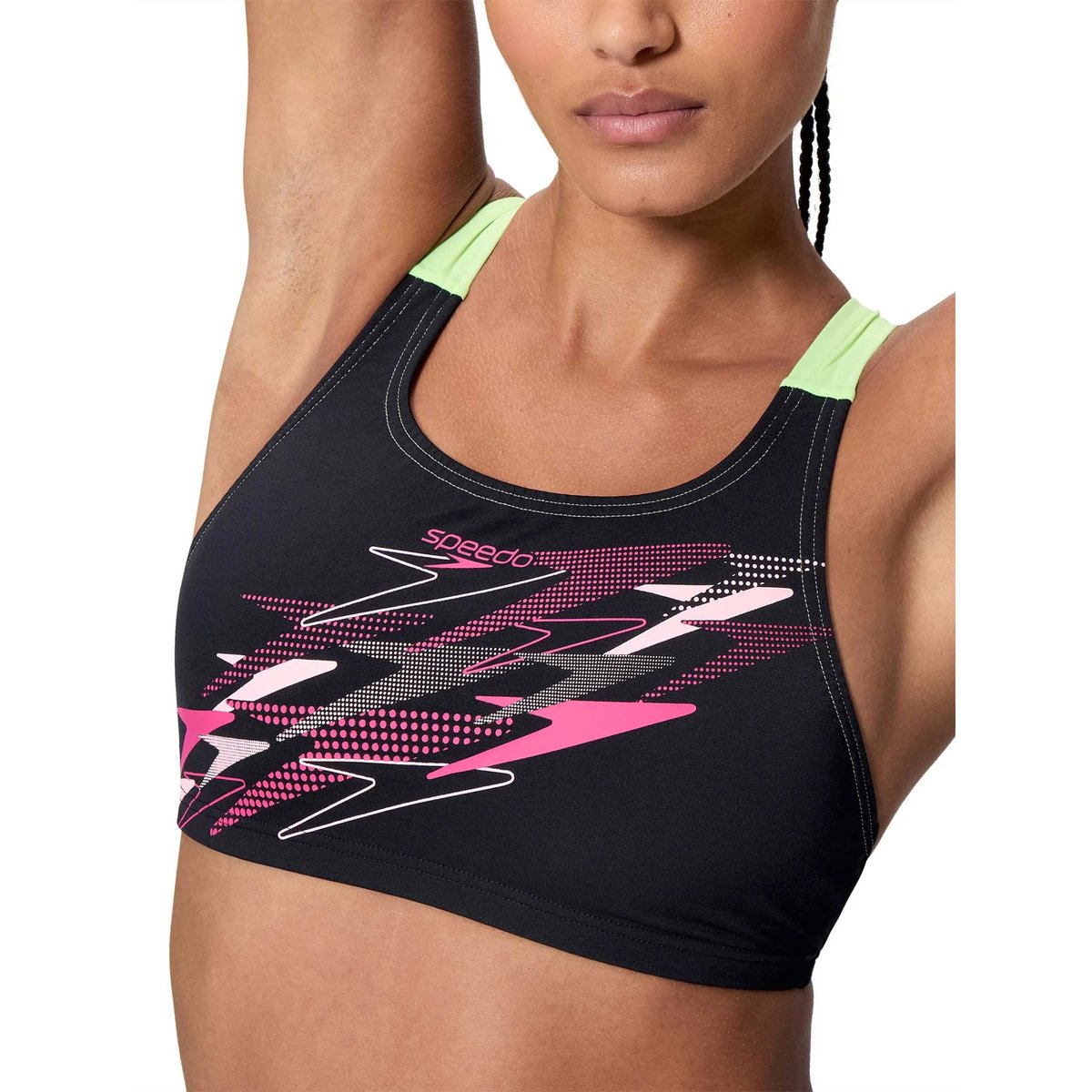 Maillot de bain 2 pièces motif/style logo répété MEDLEY noir / vert clair imprimé, SPEEDO