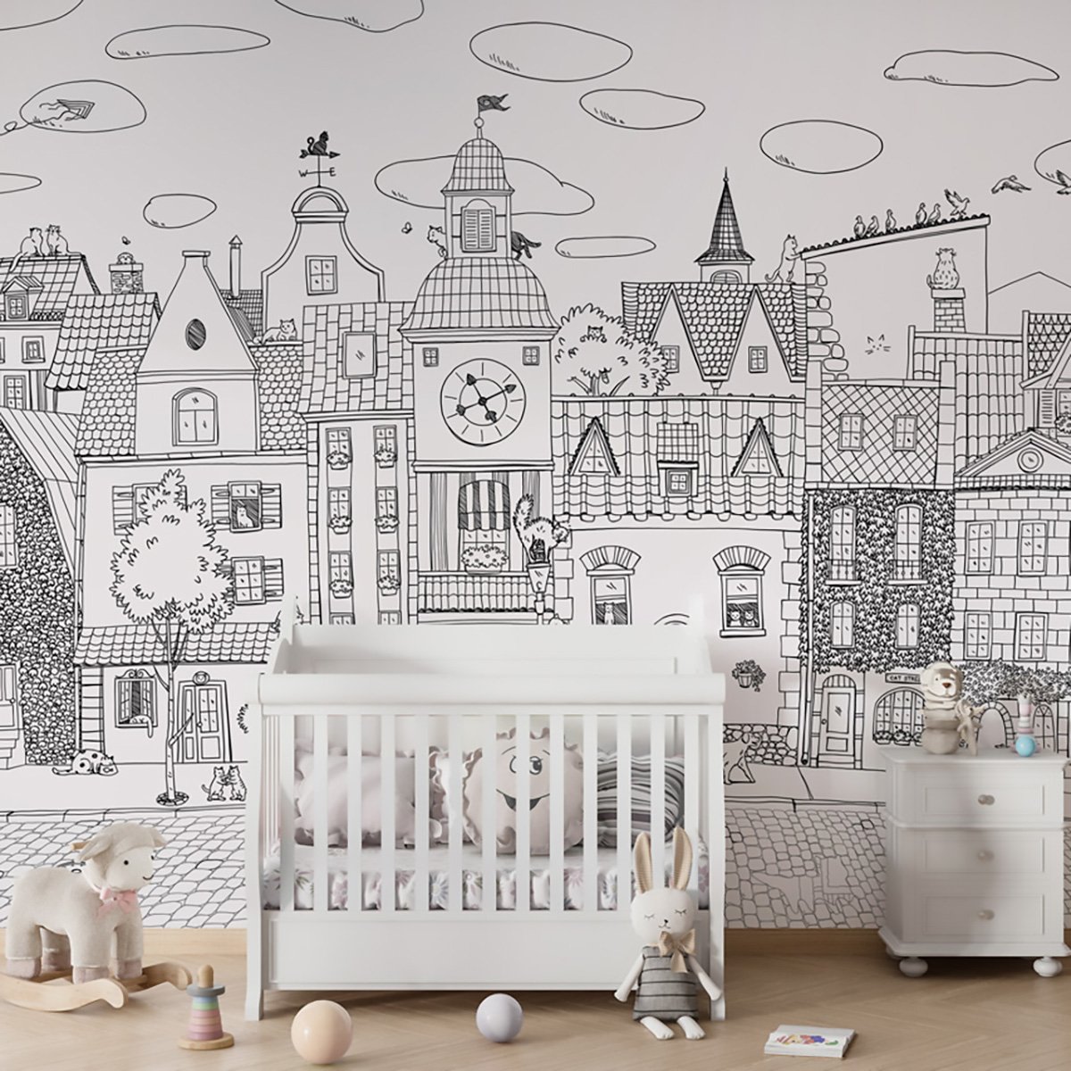 Papier enfant Les Felins des toits noir, HEXOA