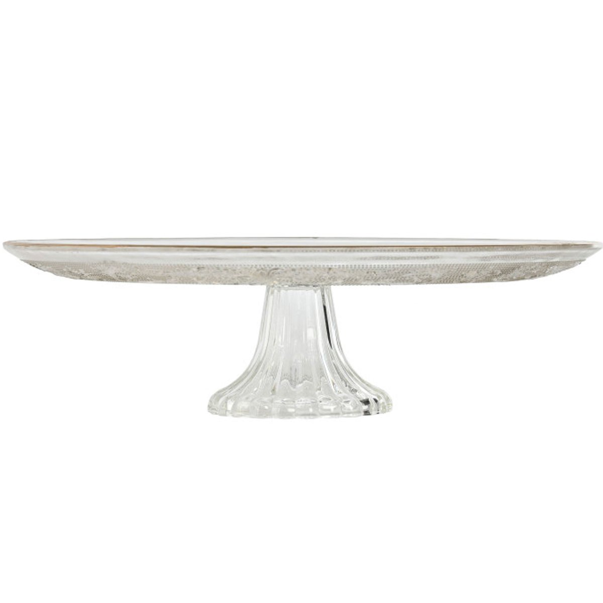 Présentoir à gâteau ou tarte sur pied en verre et liseré doré 33x33x9.5cm transparent, WADIGA