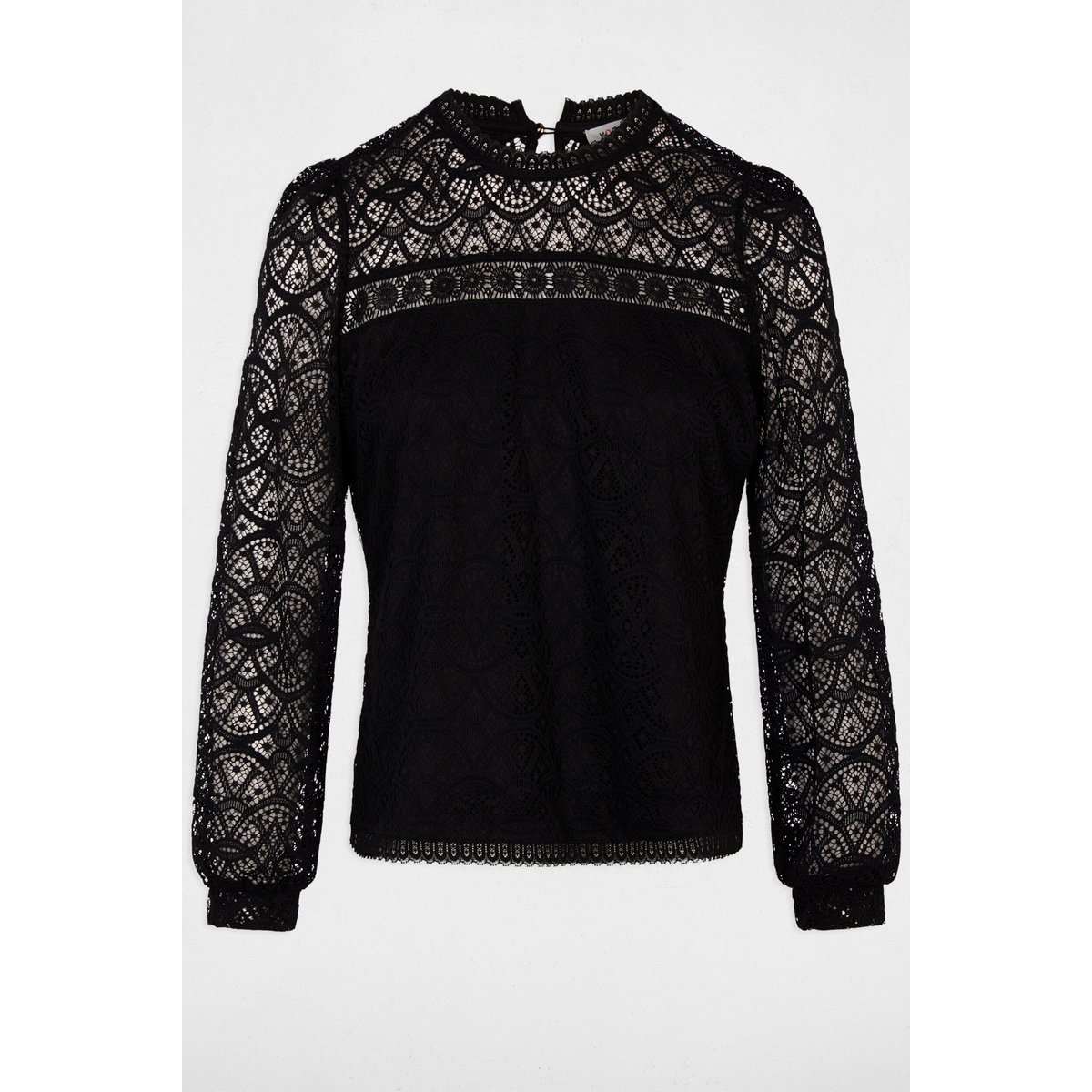 T-shirt dentelle manches longues noir, MORGAN