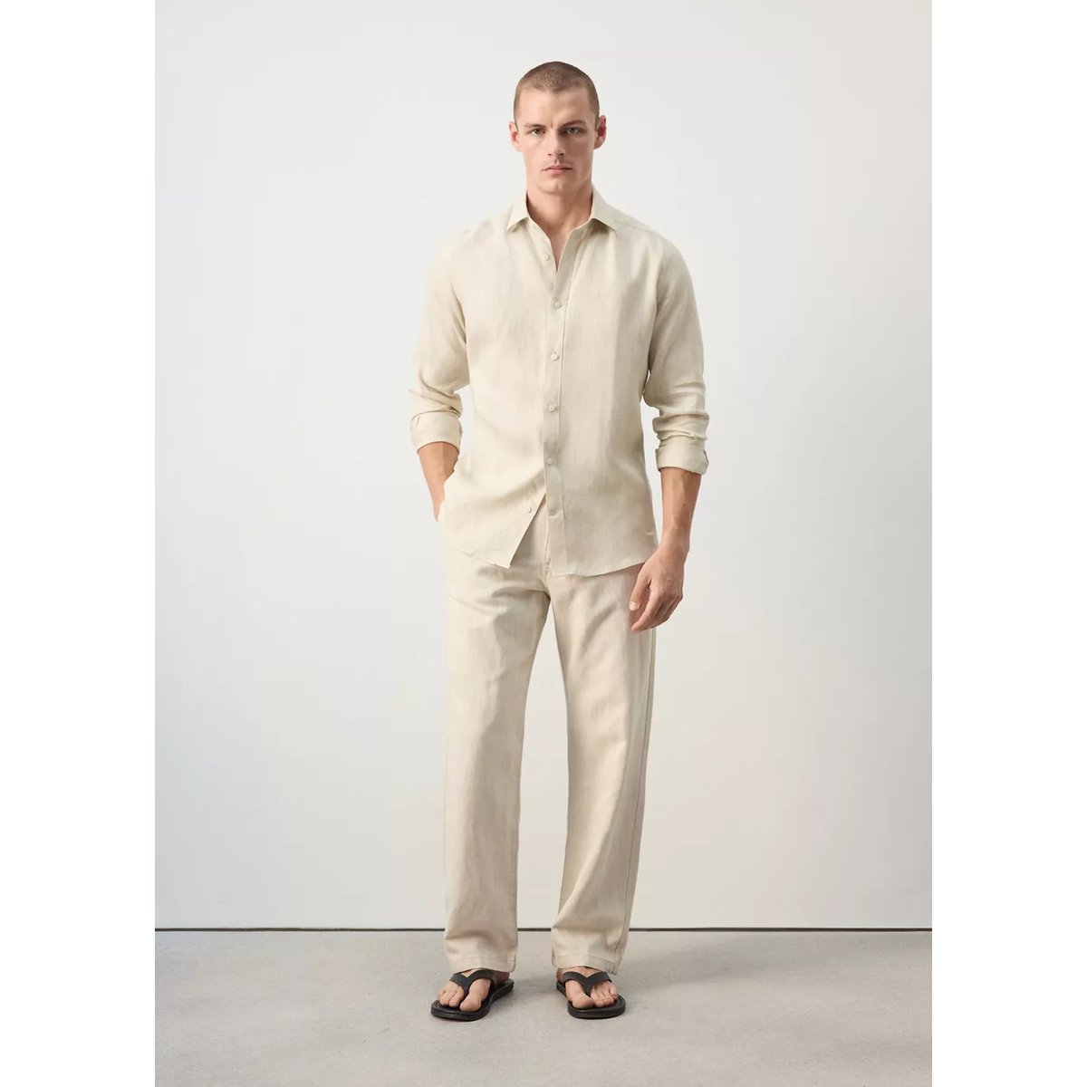 Chemise regular fit 100 % lin sable, MANGO MAN