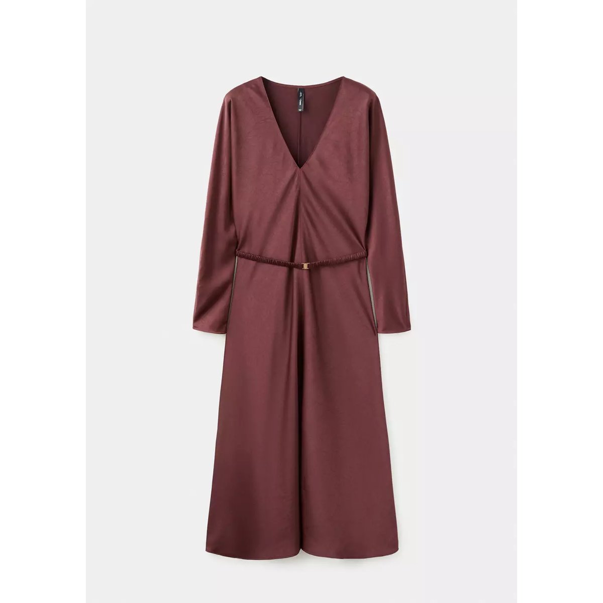 Robe ceinture col en V grenat, MANGO