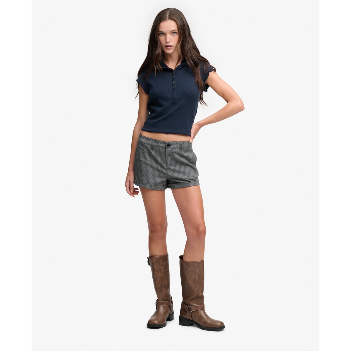 Short Hot Carreaux Coupe Décontractée pied-de-poule gris, SUPERDRY