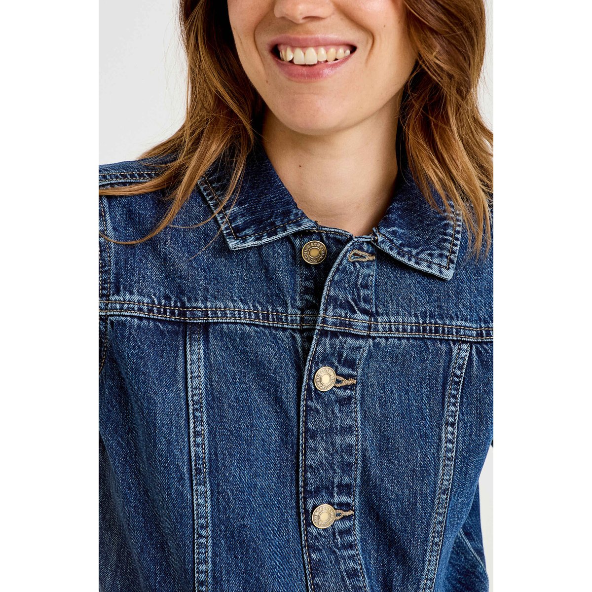 Combinaison jean flare col américain denim stone, CACHE CACHE