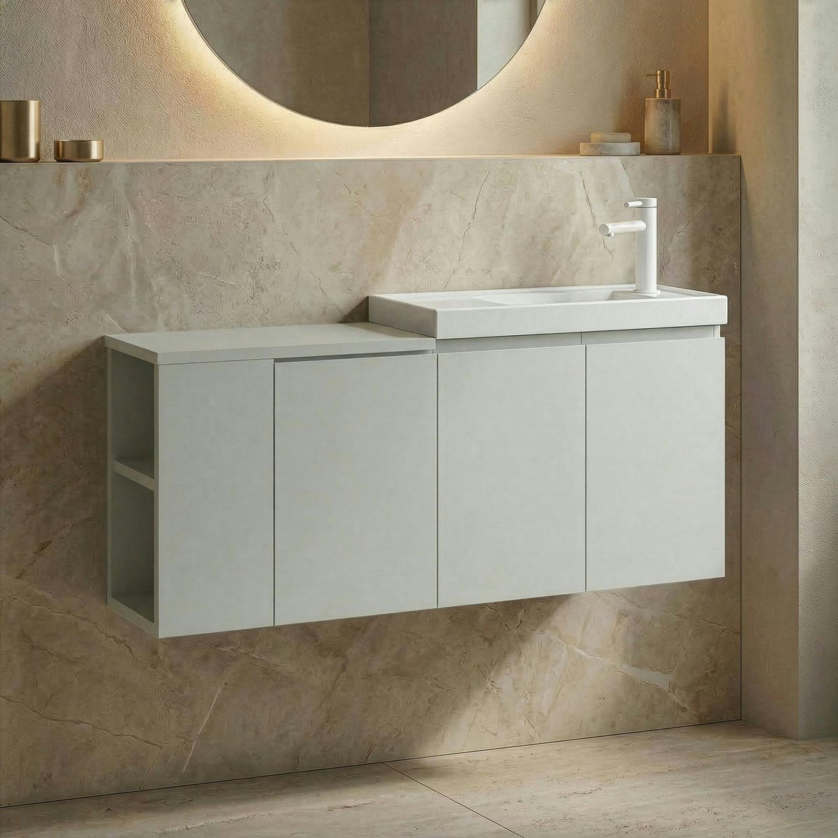 Meuble + vasque lave-mains suspendu 110 cm IRIS cachemire, PIER IMPORT