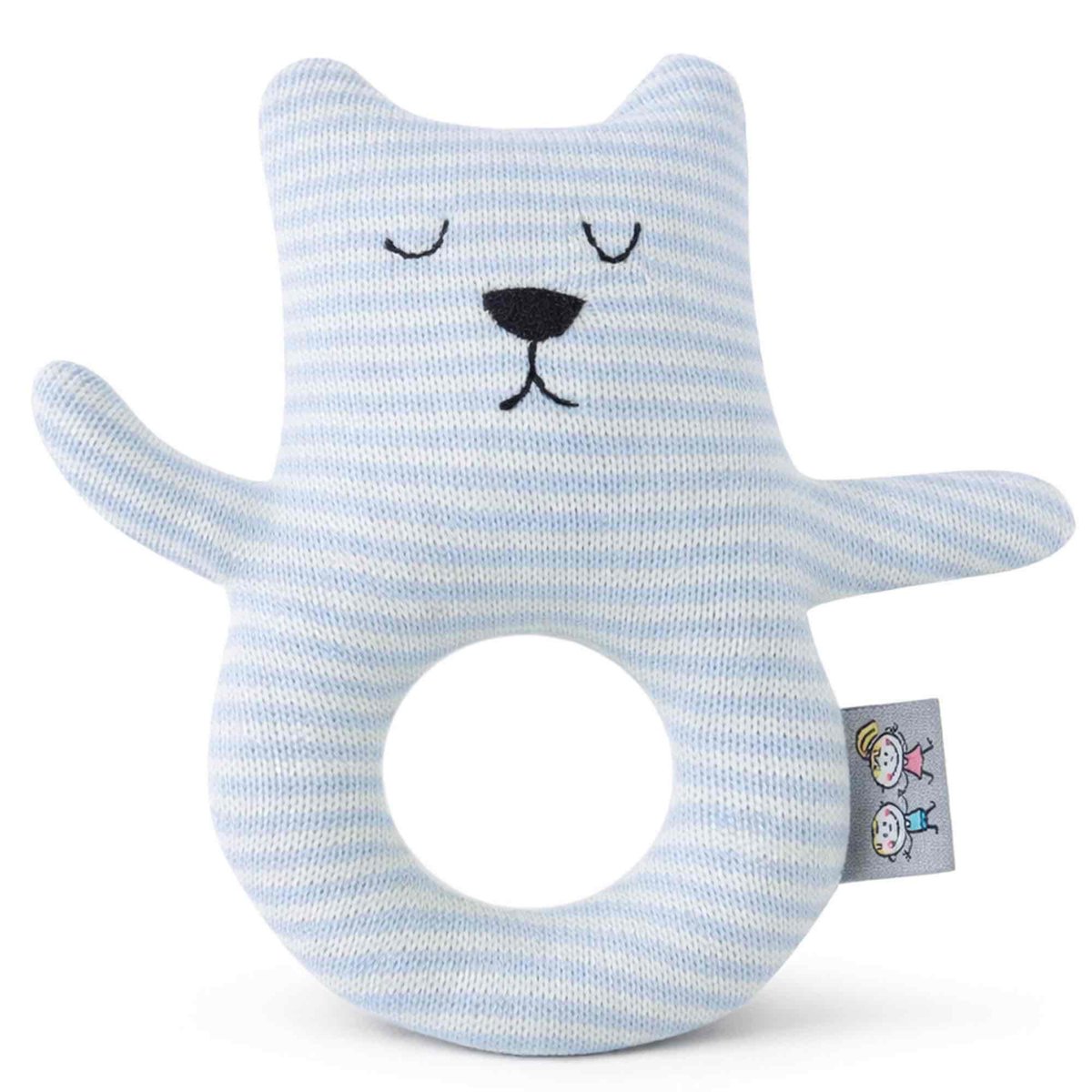 Hochet tricoté en coton bio TRICOT bleu, ourson, SEVIRA KIDS