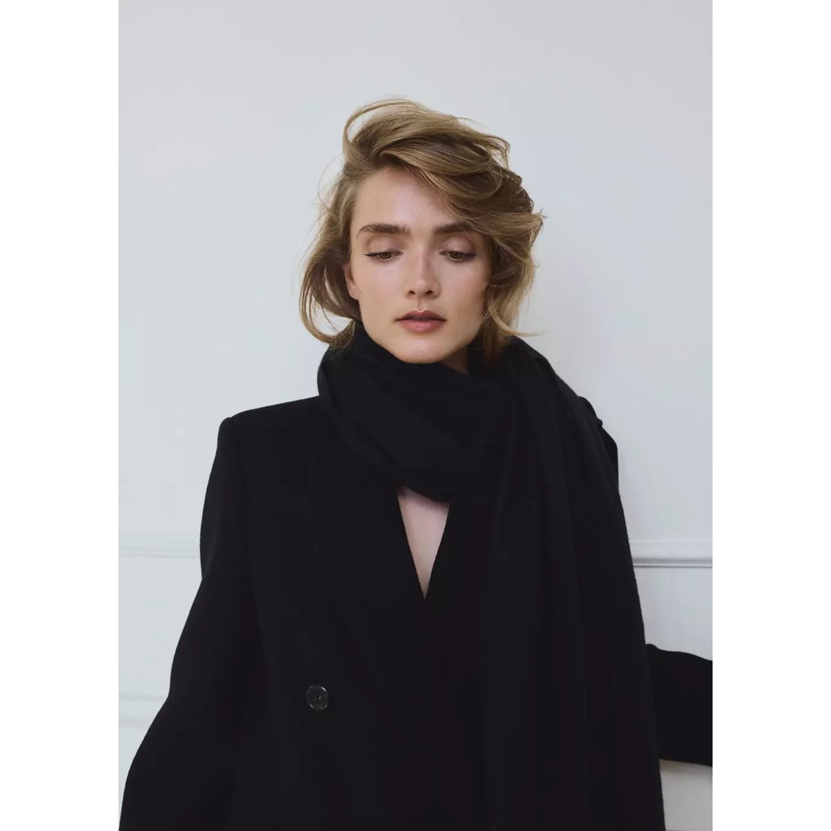 Double-breasted virgin wool coat noir, MANGO