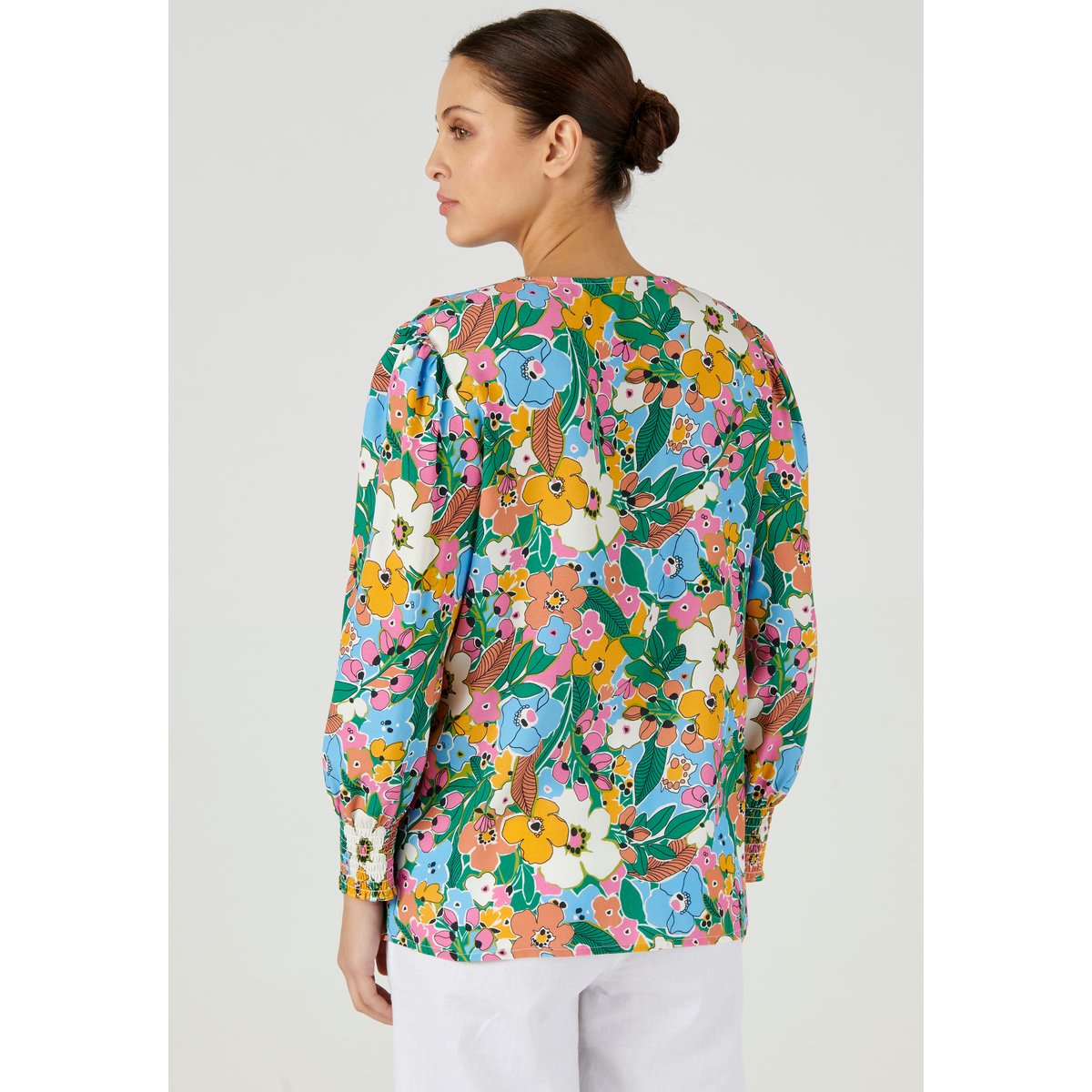 Blouse imprimée à volants multicolore imprimé grandes fleurs, DAMART