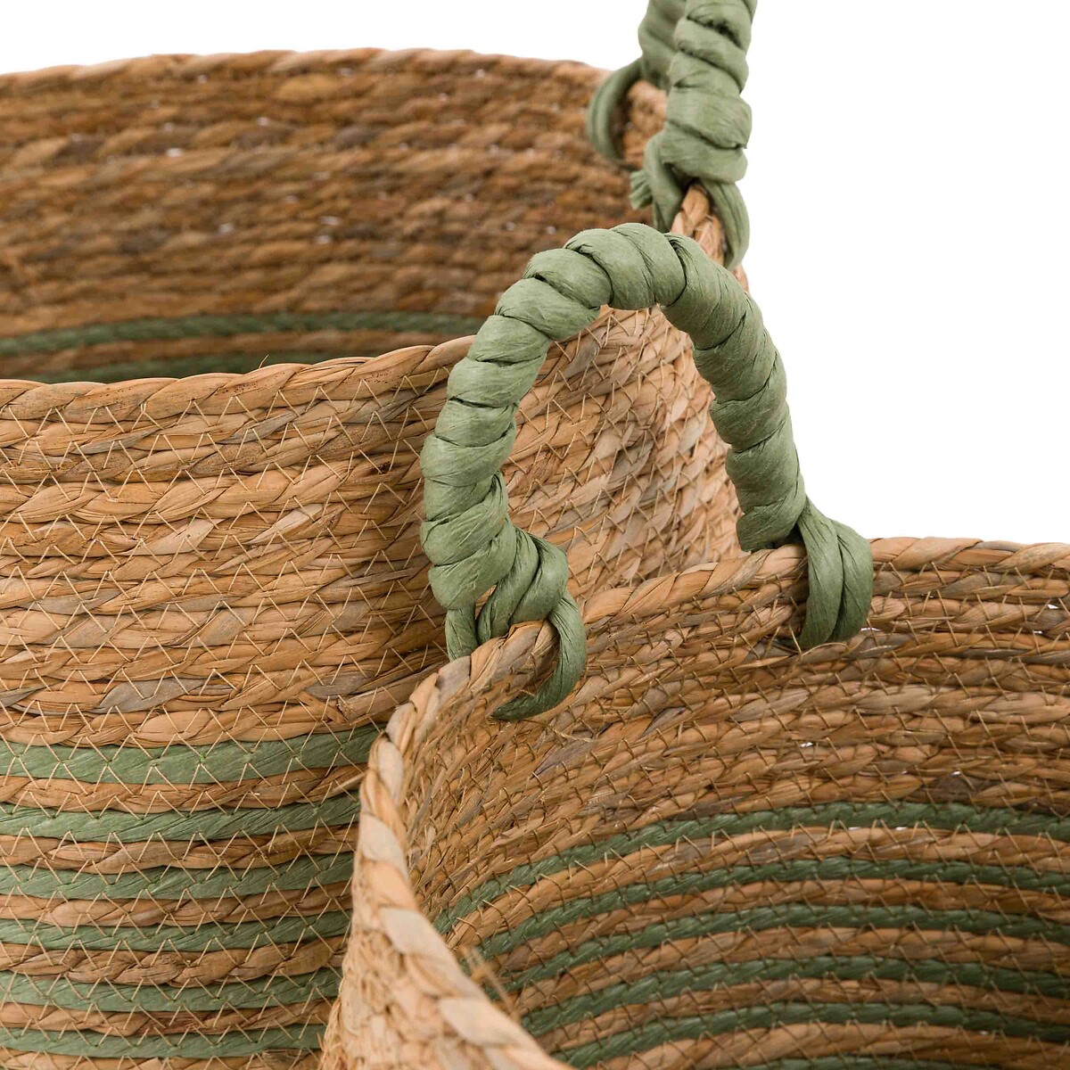 Set of 3 Diso Seagrass Basket in Olive Stripe green, ÉDITÉ