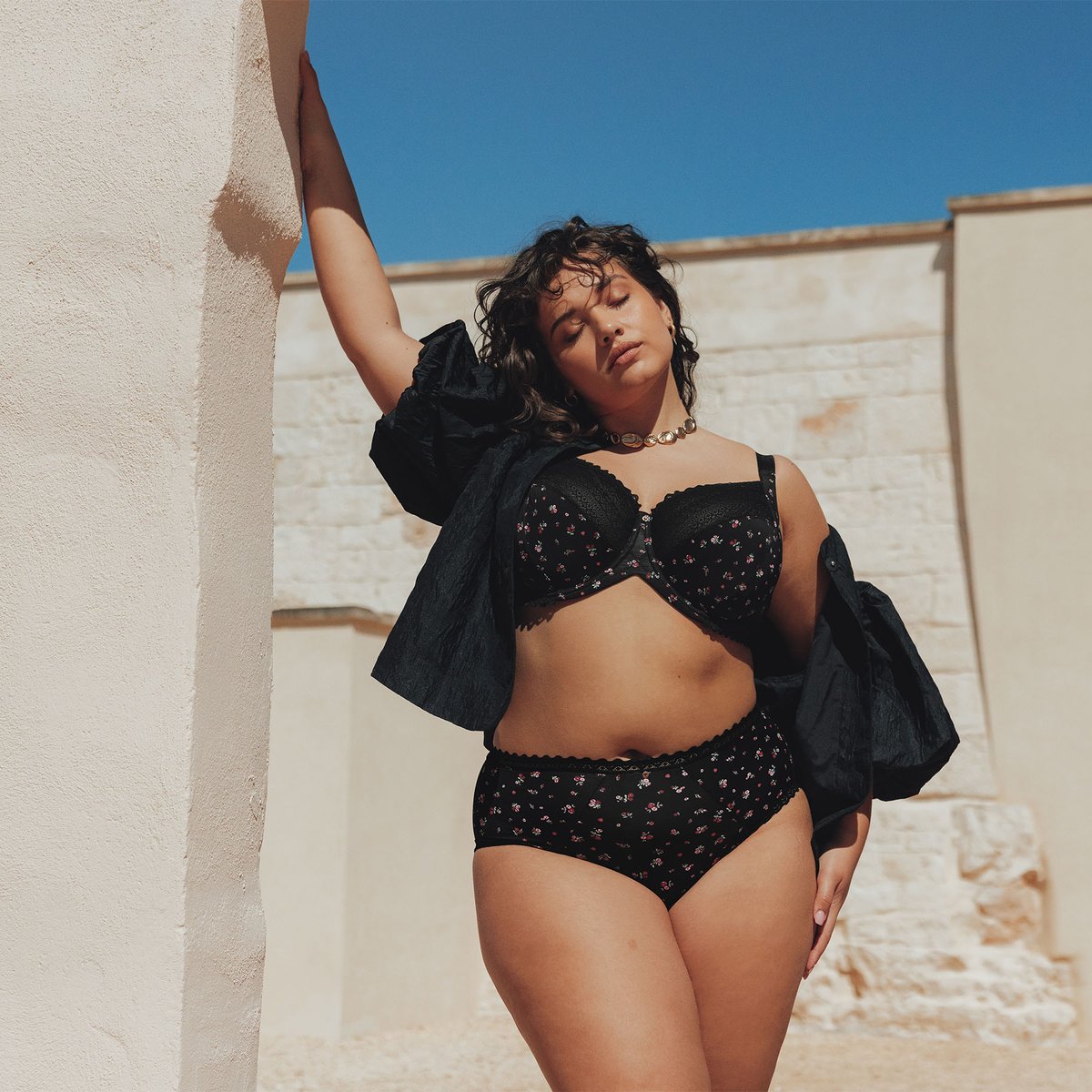 Soutien-gorge corbeille grande taille DOUCE multico noir, ROUGEGORGE LINGERIE