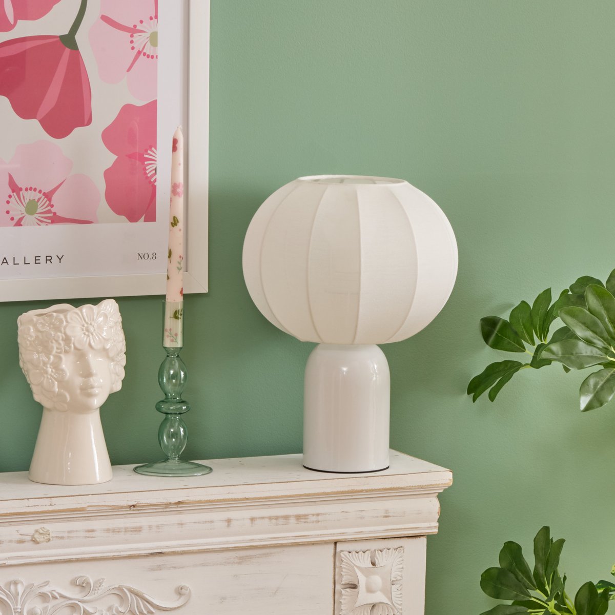 Lampe à poser coton TOBIE blanc, ATMOSPHERA