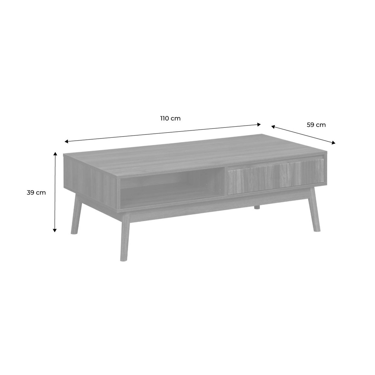 Table basse scandinave rectangulaire décor bois rainuré 1 tiroir LINEAR bois foncé, SWEEEK