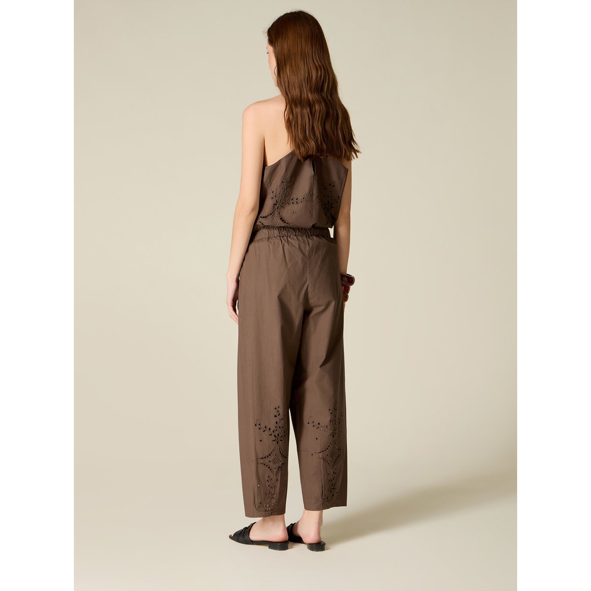 Pantalon court en coton ajouré marron, OLTRE
