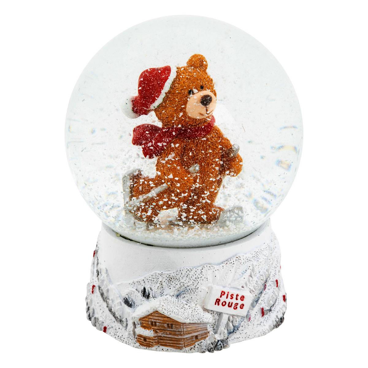 BOULE NEIGE OURS A SKI 80MM transparent, ATMOSPHERA