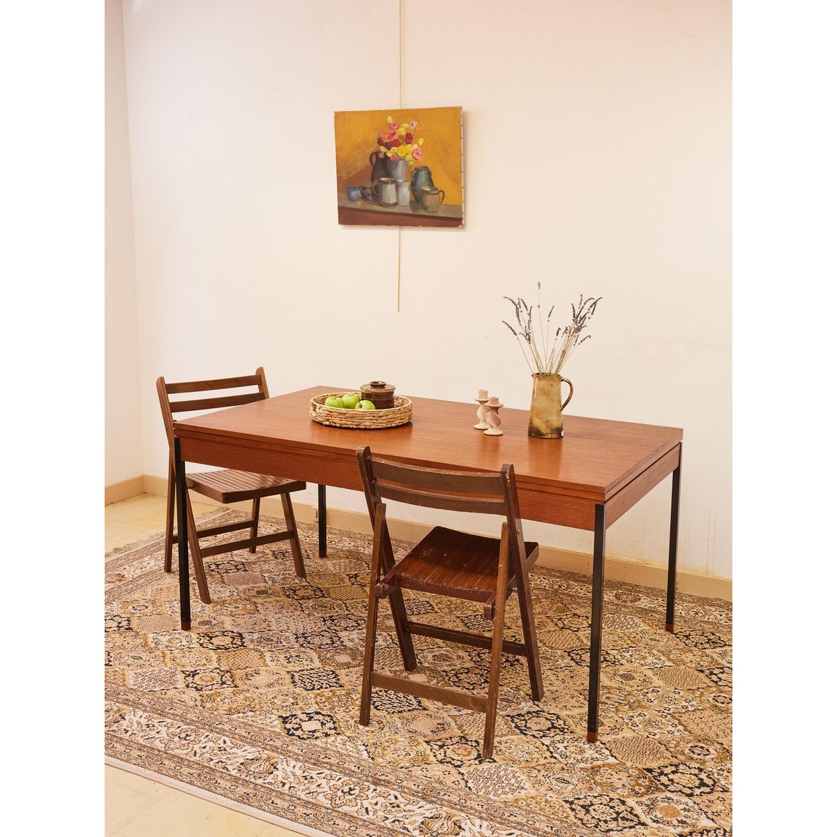 Table à manger vintage en bois Romy N°1508 - Bon état bois foncé, DEBONGOUT