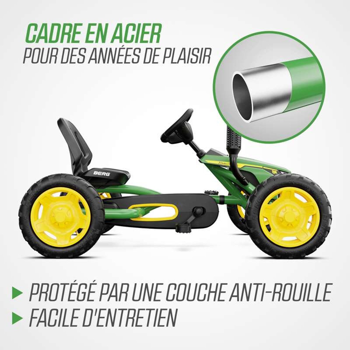 Kart à Pédales pour Enfants, 3+ Ans, Buddy John Deere green/yellow, BERG TOYS