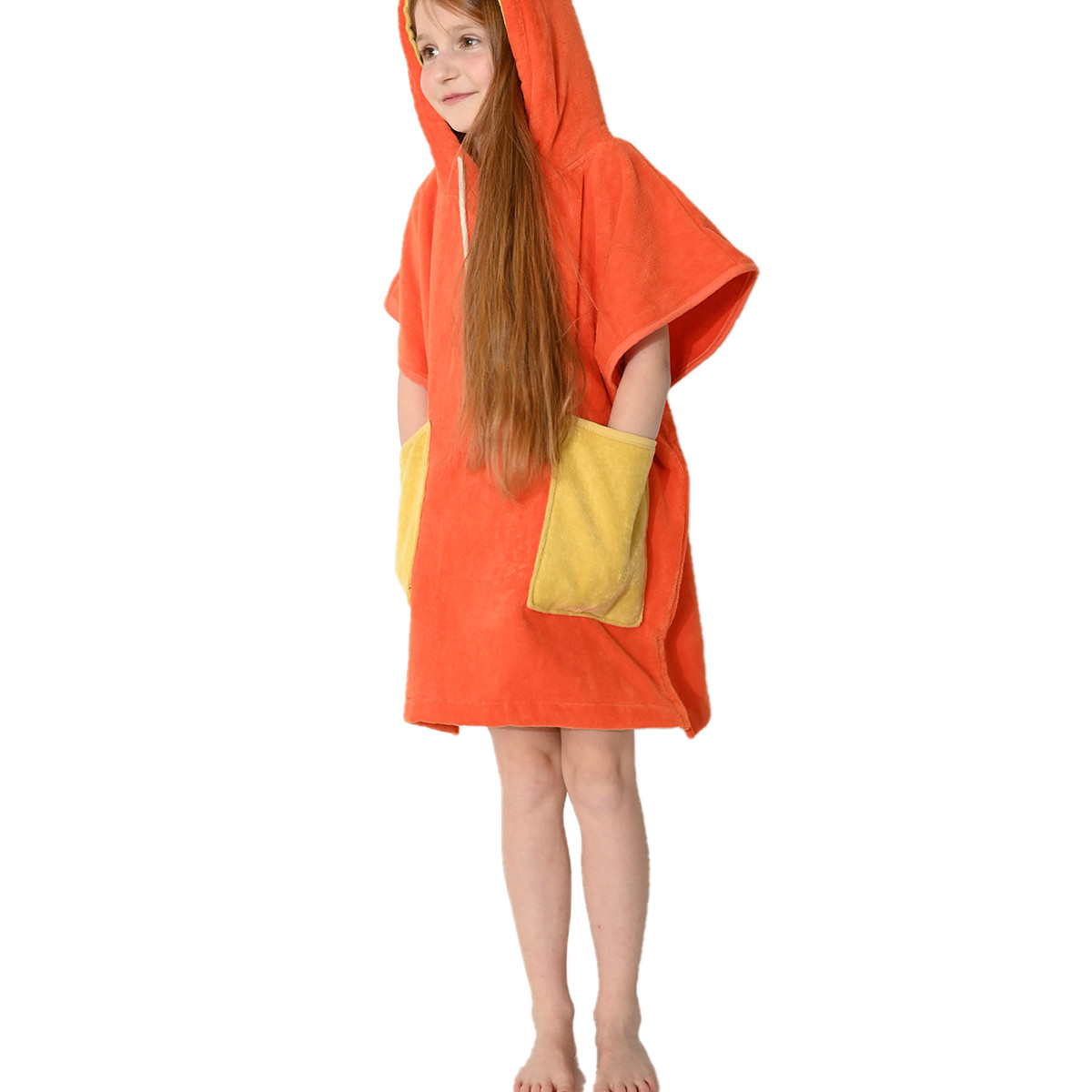 Poncho de plage ou de bain enfant en velours BEACH corail, SENSEI MAISON