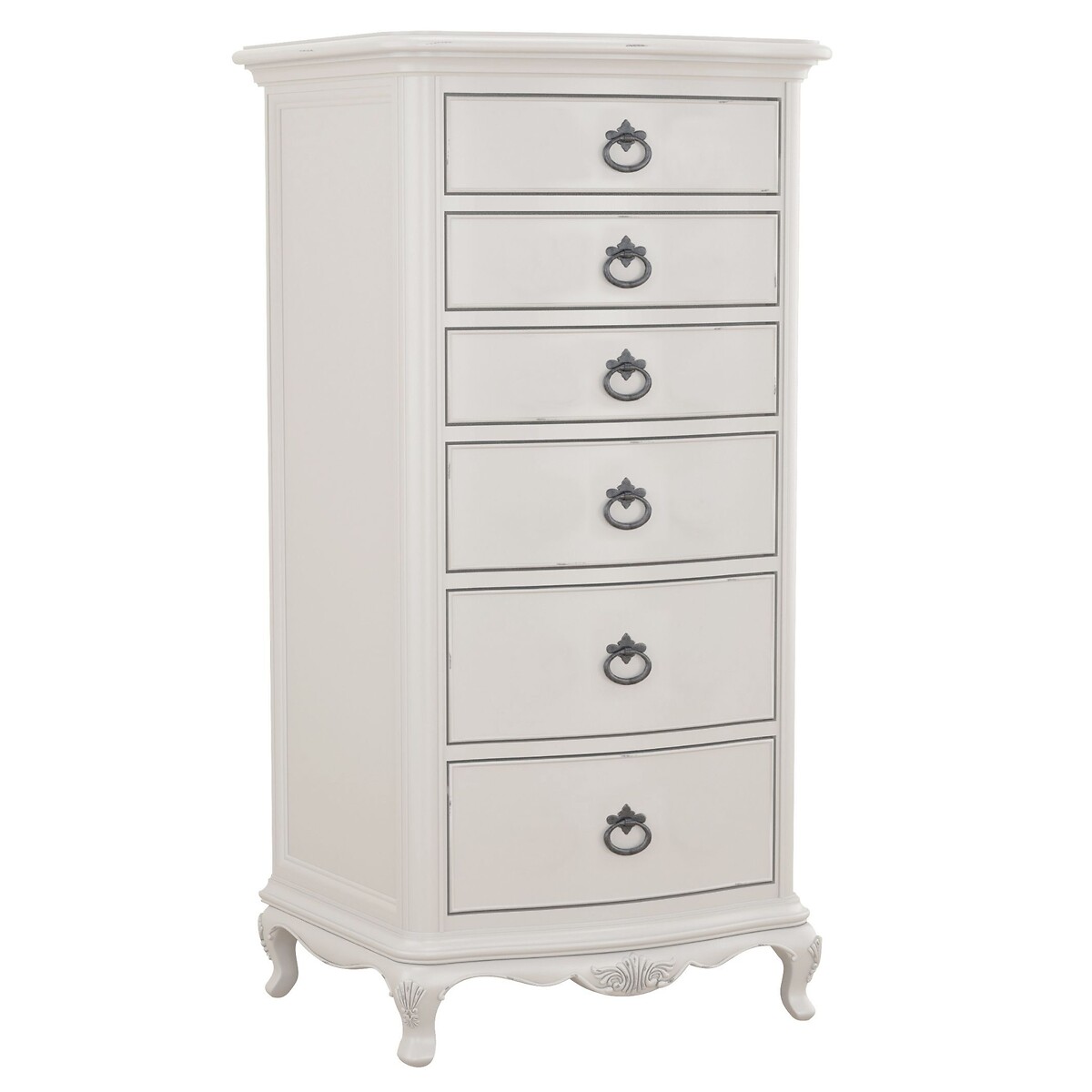 Etienne French-Vintage 6 Drawer Tall Boy grey white , WILLIS & GAMBIER