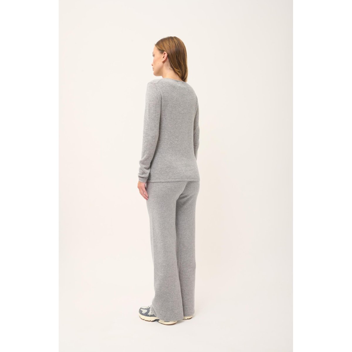 Pull Col Rond Nuage Chiné Vivian gris chiné, JUST CASHMERE