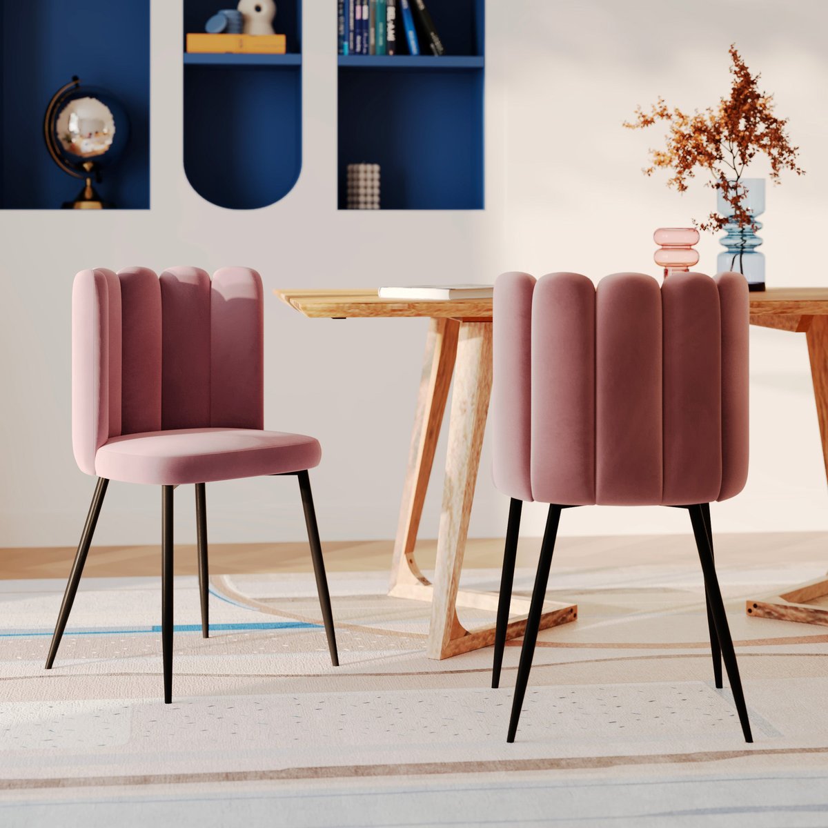 Lot de 2 chaises en velours et pieds en métal - ROSY vieux rose, MAISON PAVANE