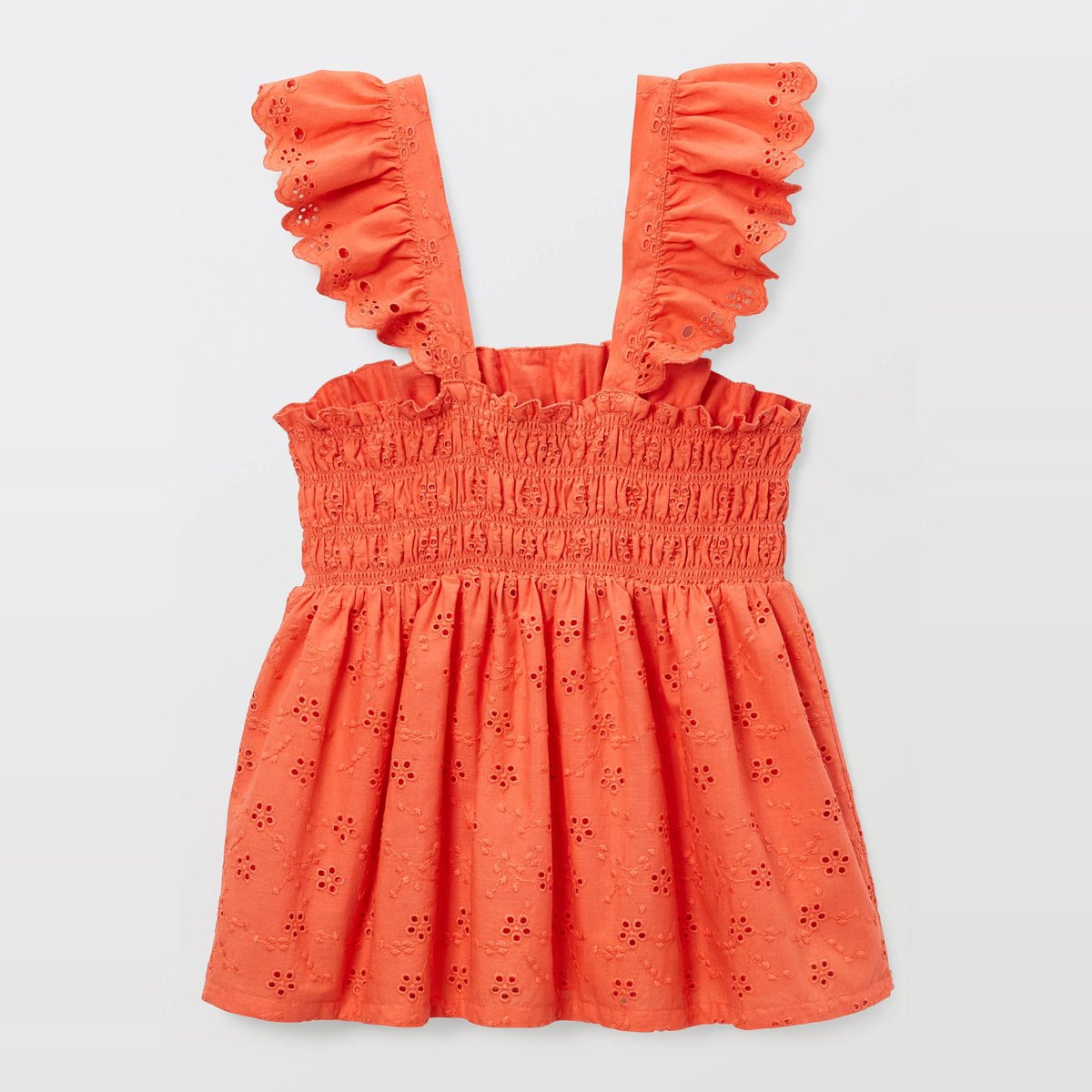 Blouse brodée en coton corail, MONOPRIX