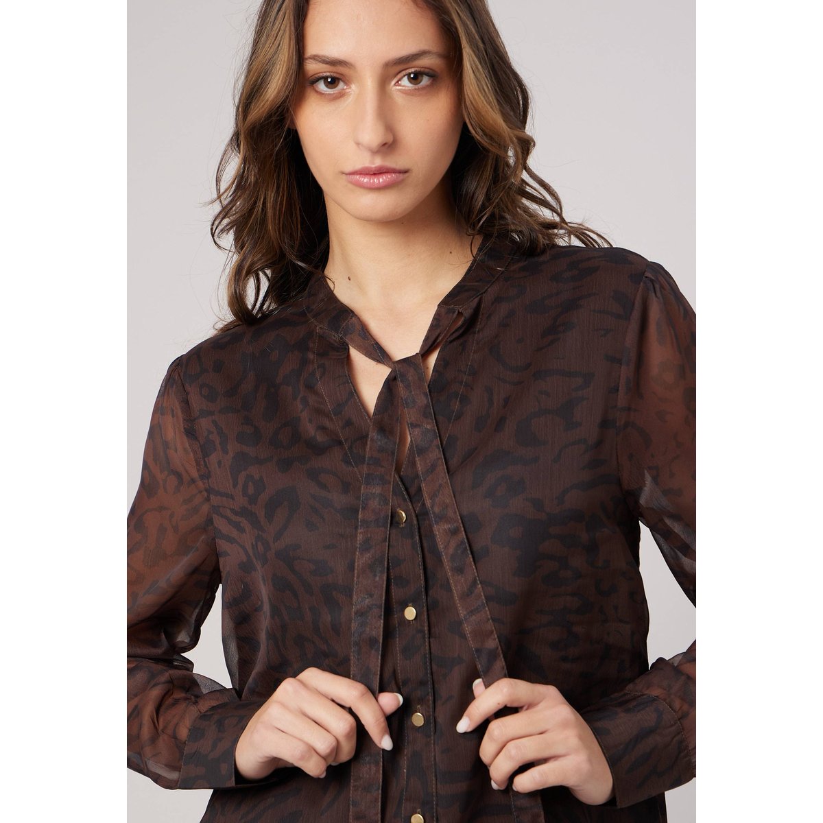 Blouse transparente imprimée femme FILIPA brown, DEELUXE
