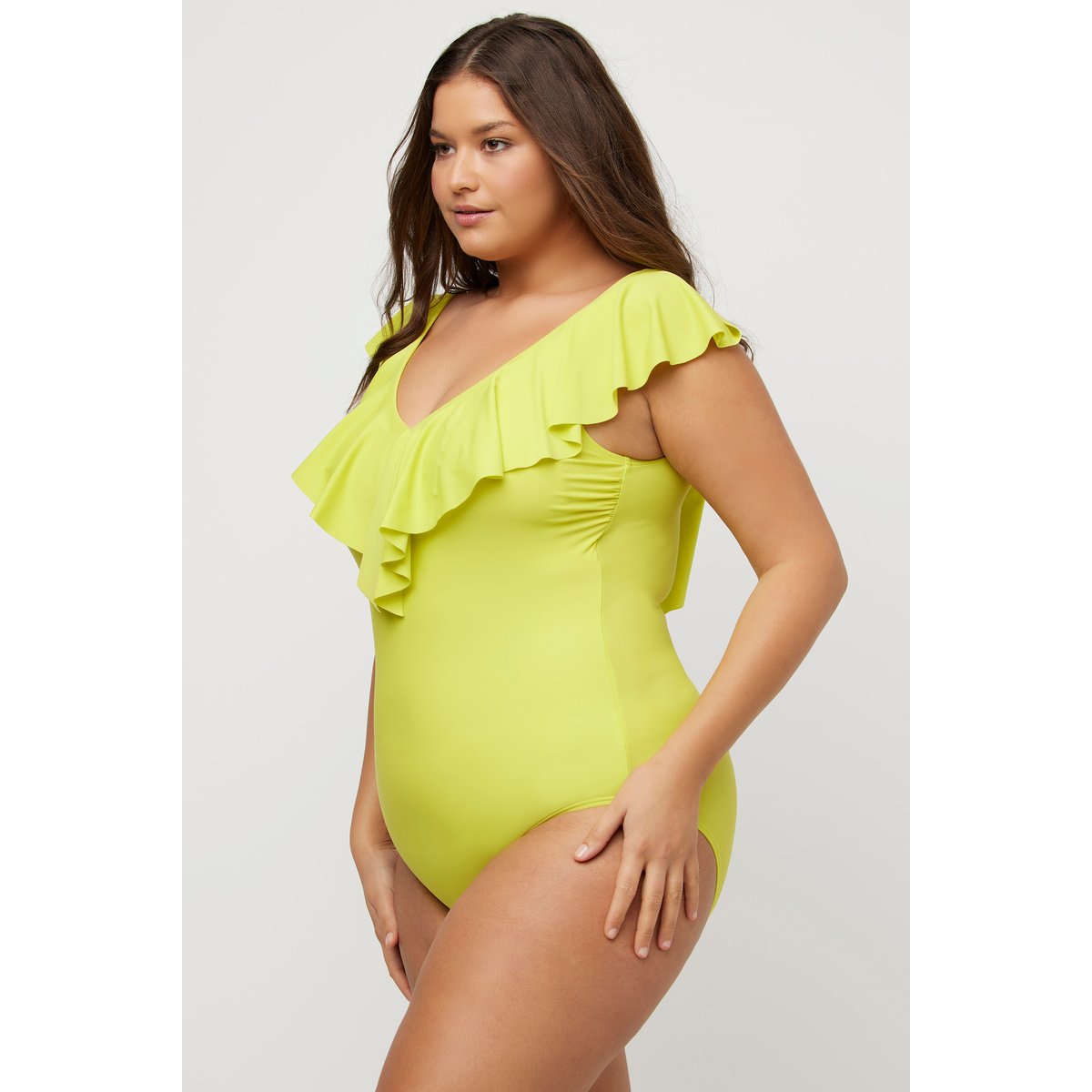 Maillot de bain une pièce à volant jaune fluo, ULLA POPKEN