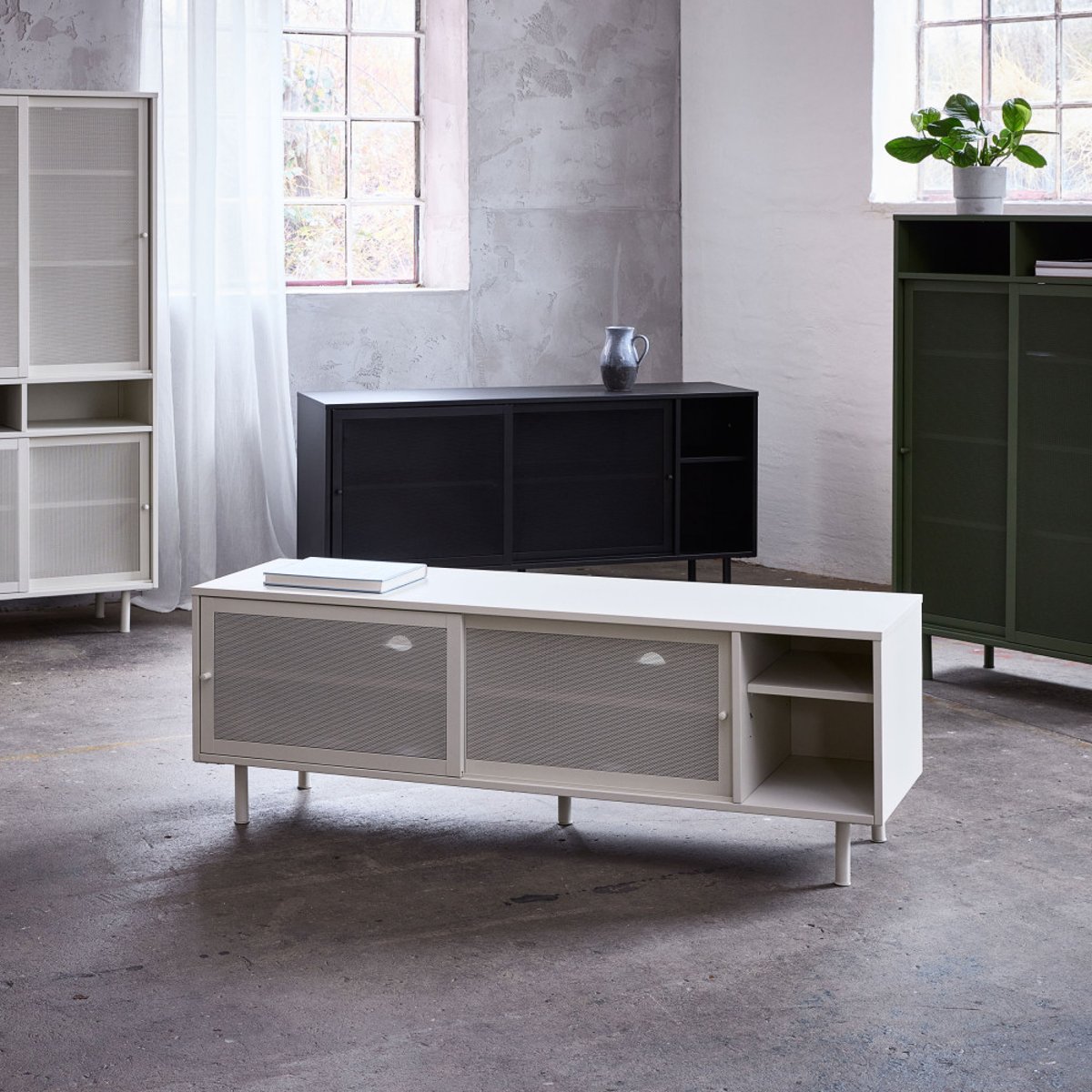 Buffet 2 portes, 2 niches en métal L160cm- KISO noir, DRAWER