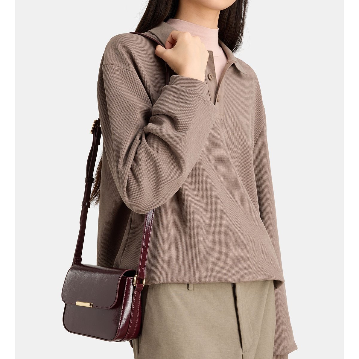 Sac à main margot vernis froissé prune, GALERIES LAFAYETTE