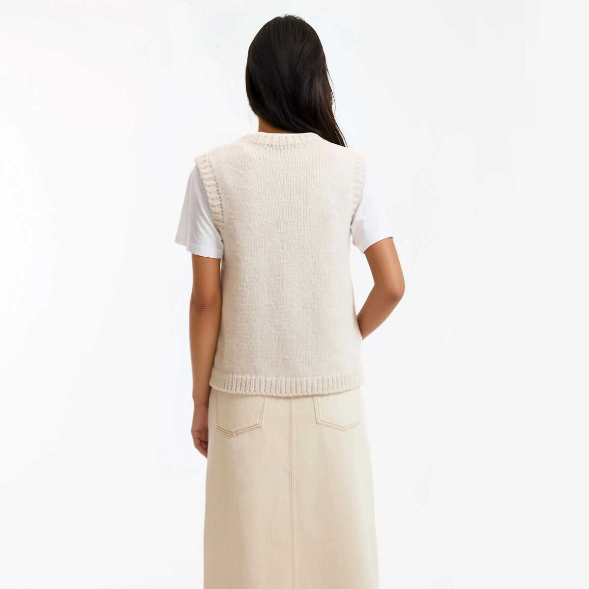 Trui zonder mouwen, ronde hals ecru, LA REDOUTE COLLECTIONS
