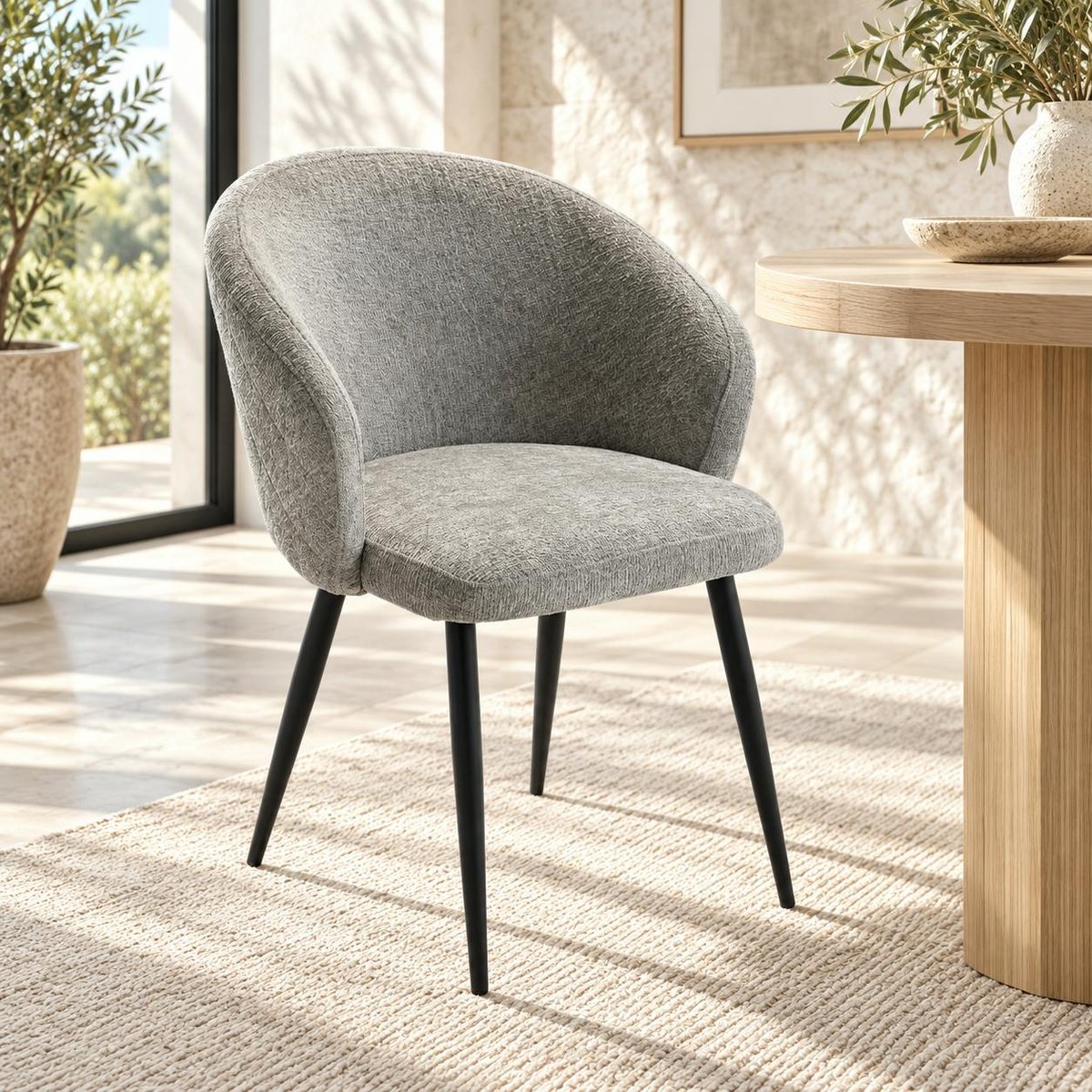 Chaise dossier rond tissu gris (lot de 2) IENA gris, PIER IMPORT