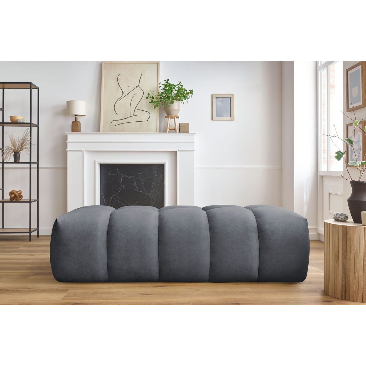 Pouf velours, MONT-BLANC gris foncé, BOBOCHIC