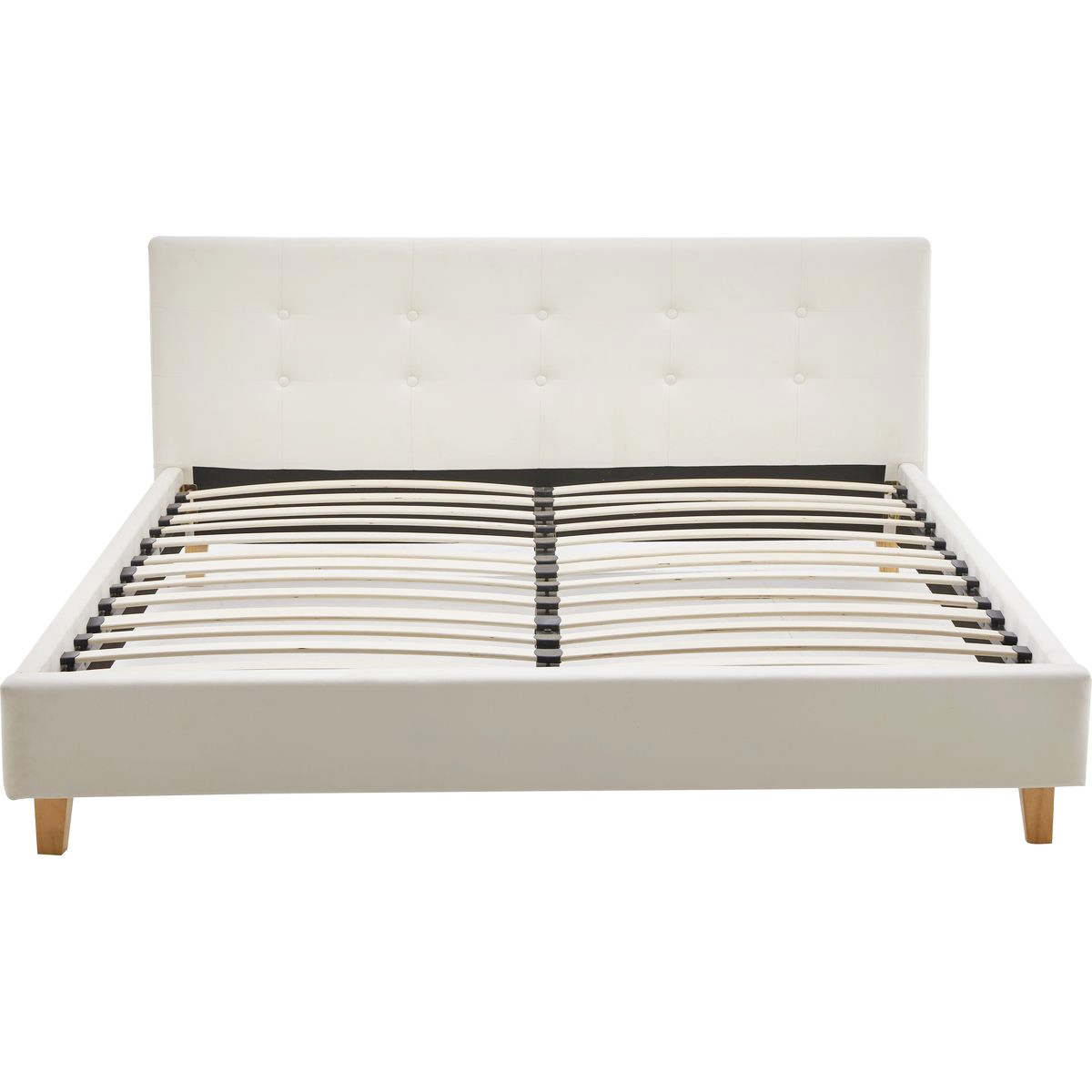 Lit avec tête de lit en velours - MILO beige, HOMIFAB