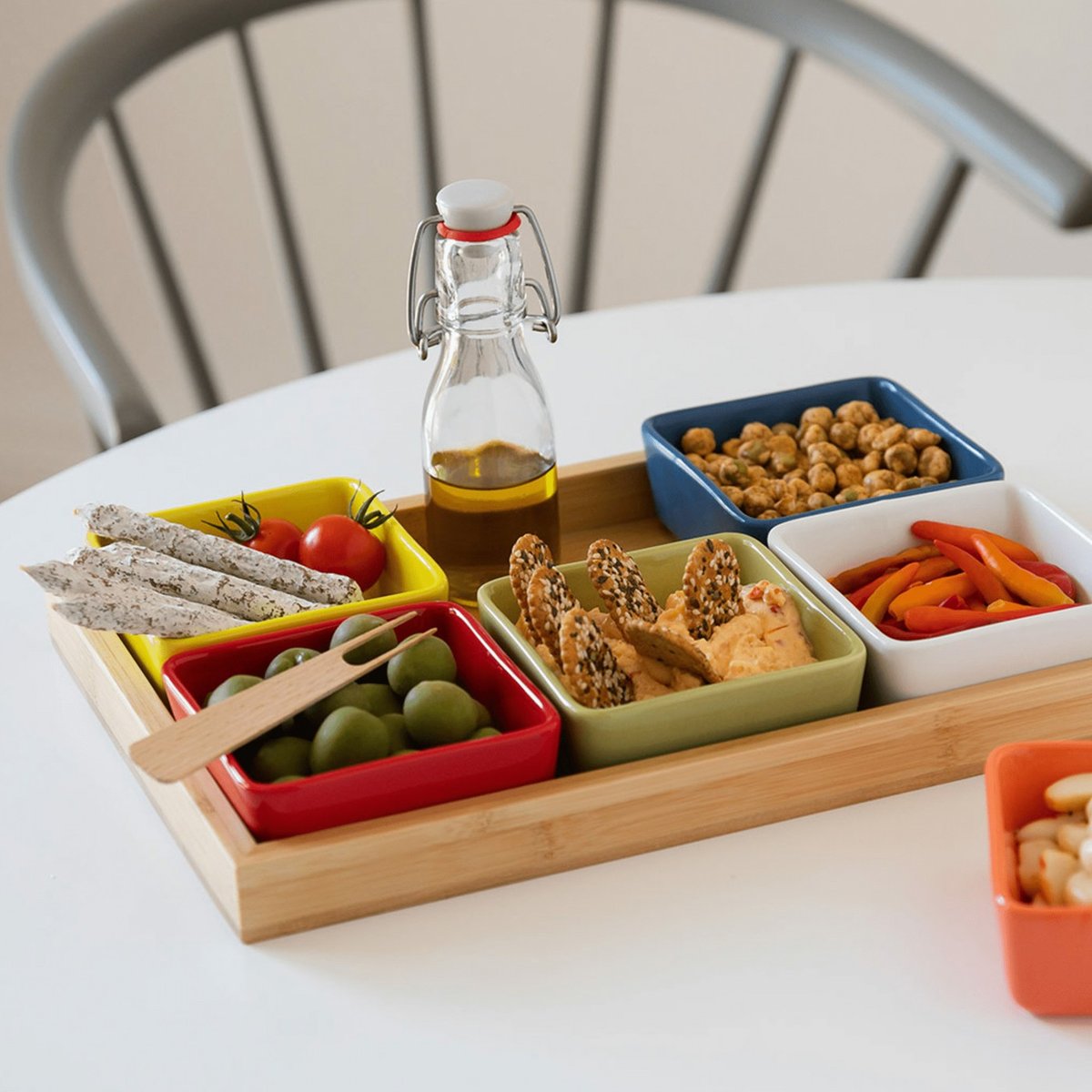 Bols apéritif design porcelaine plateau multicolore, REMEMBER