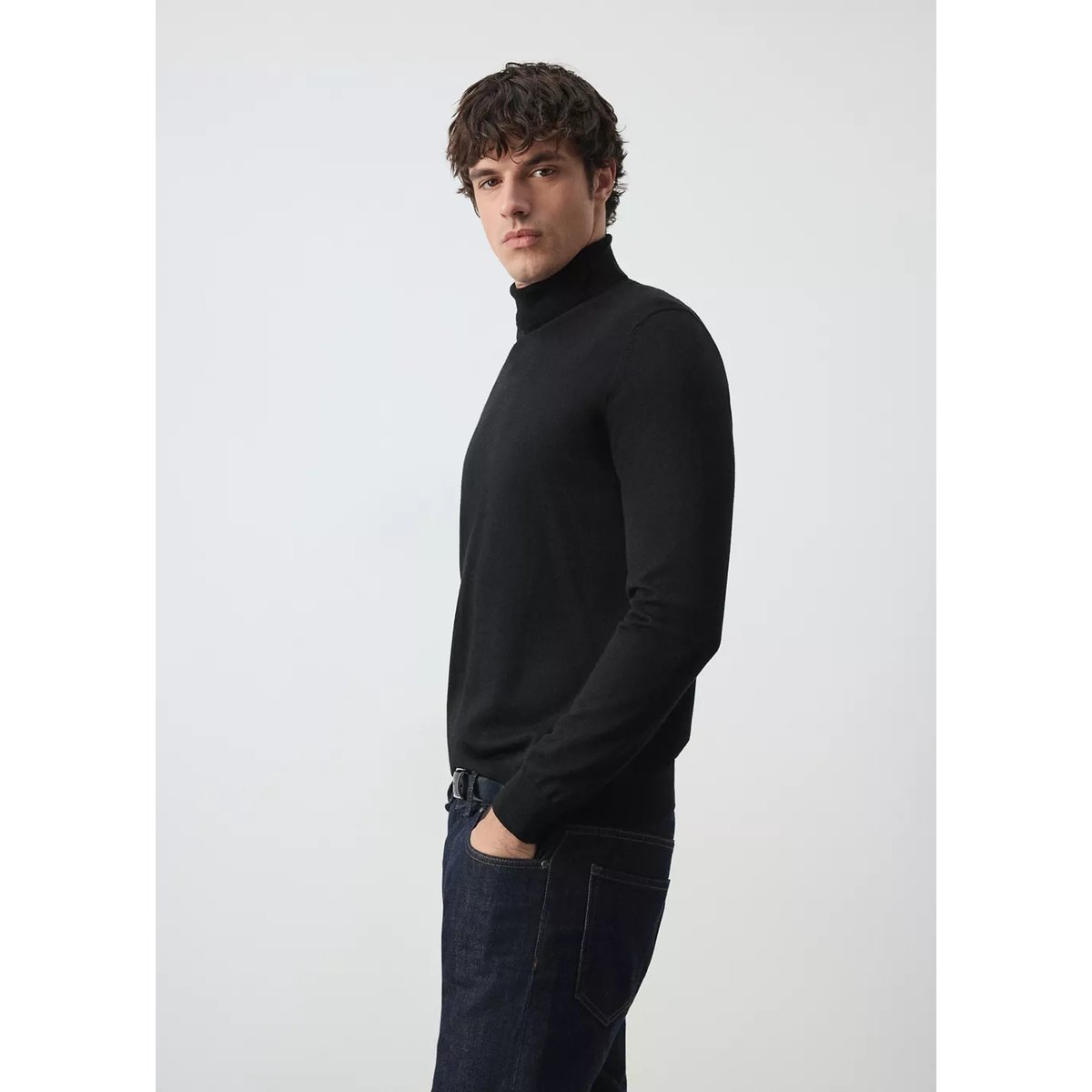 Pull-over 100 % laine mérinos col montant noir, MANGO MAN