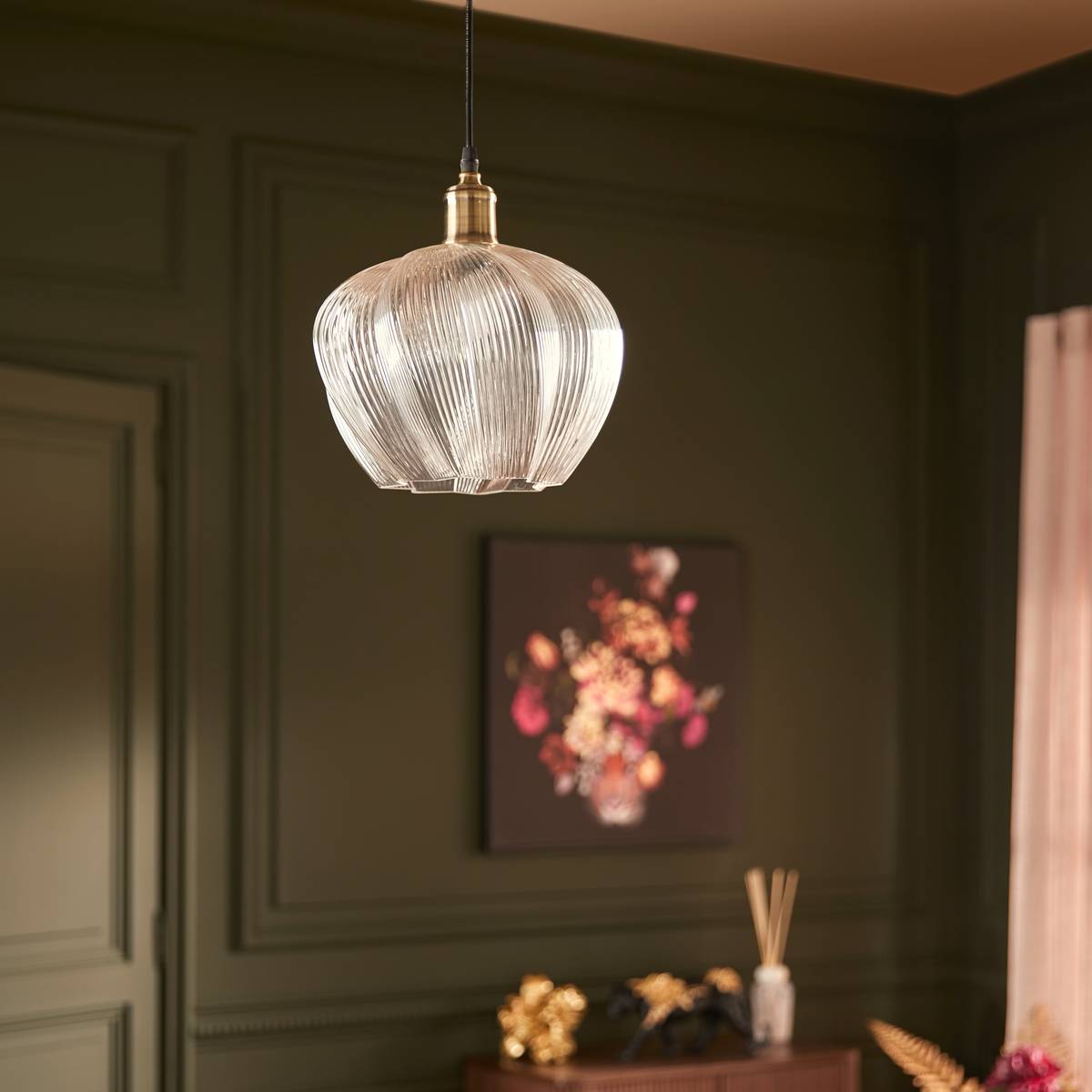 Suspension en verre design floral PHYLAS transparent, ATMOSPHERA